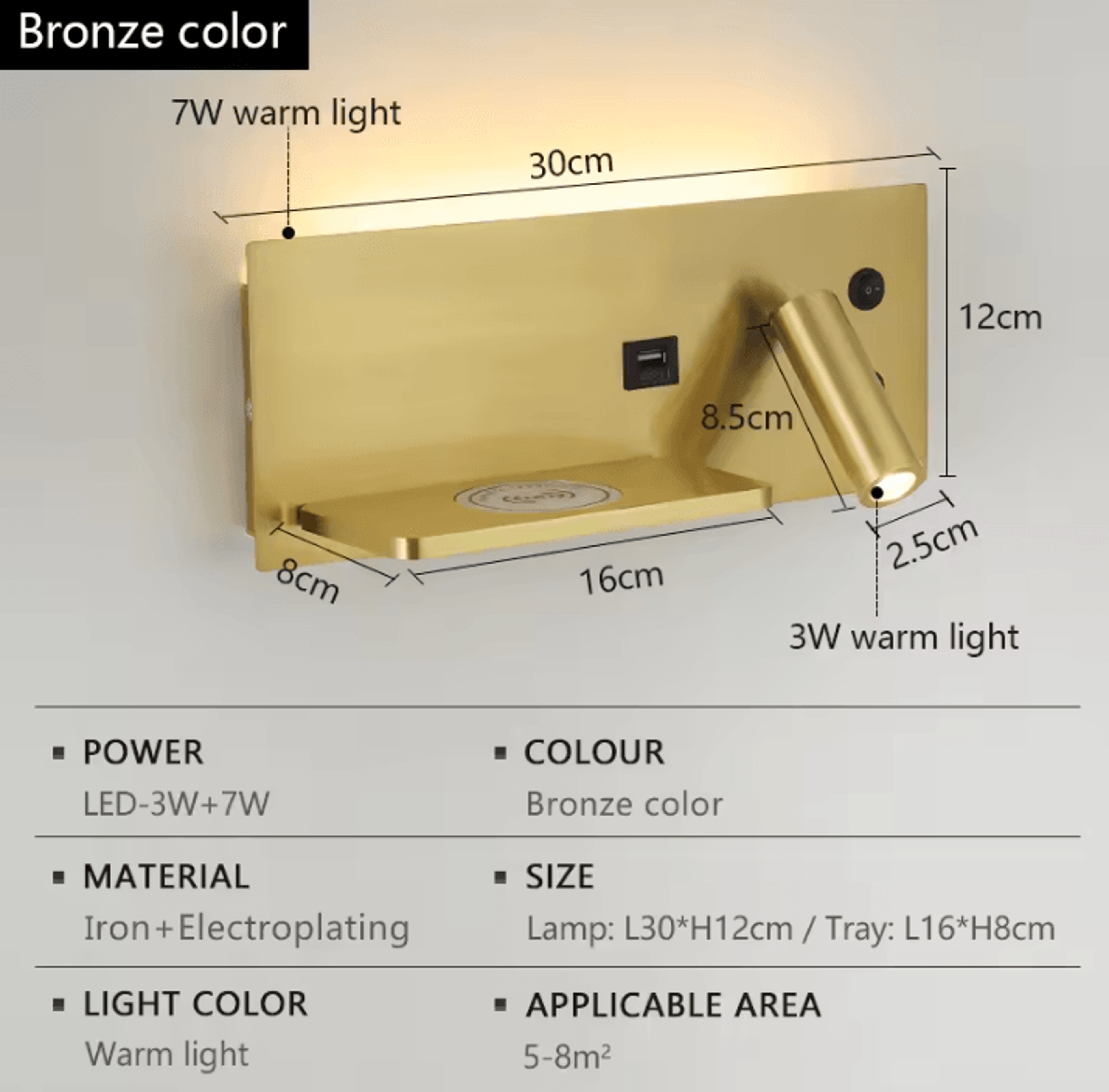 Modern LED Wall Light With USB Charging Port 9