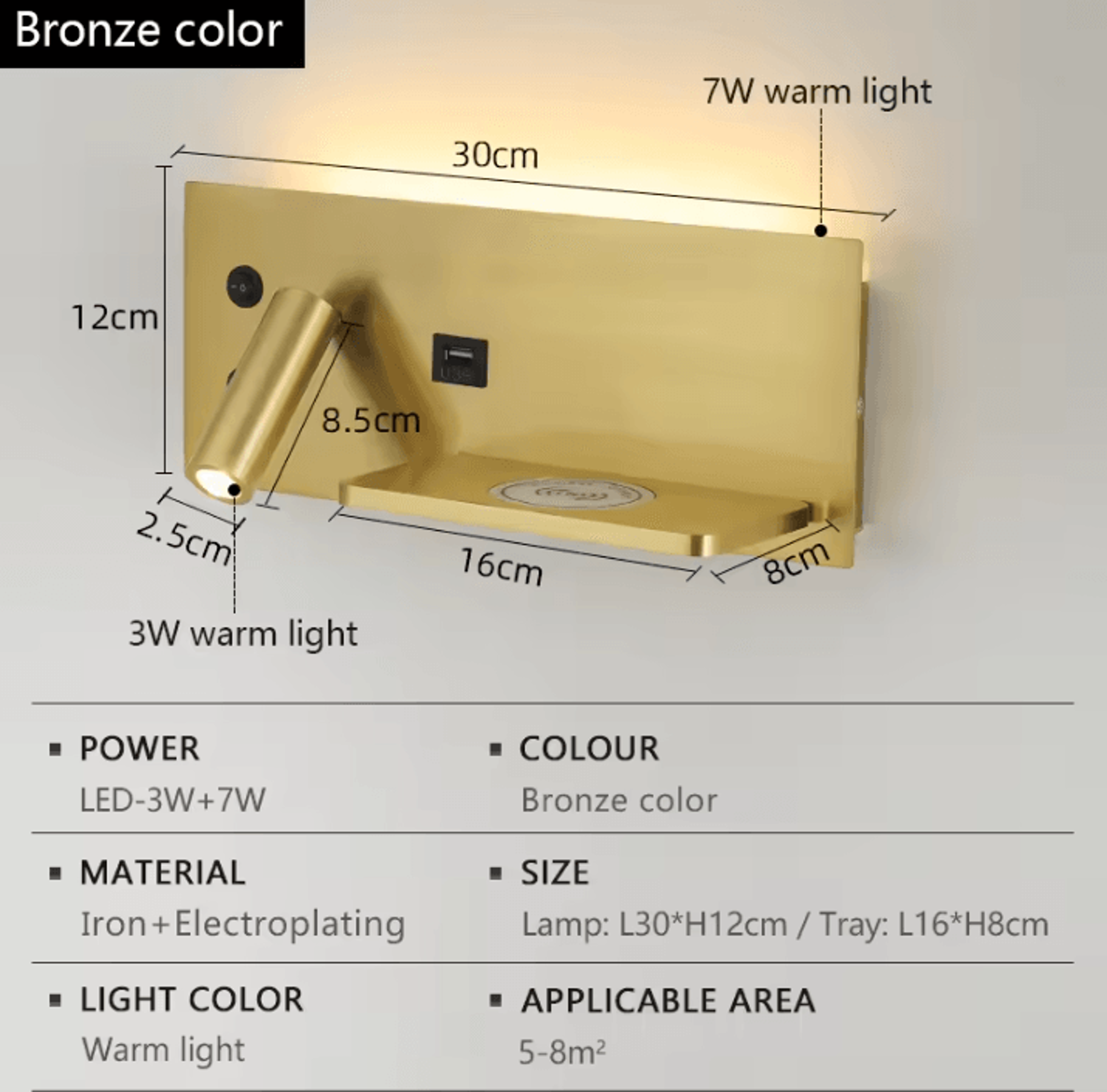 Modern LED Wall Light With USB Charging Port 8