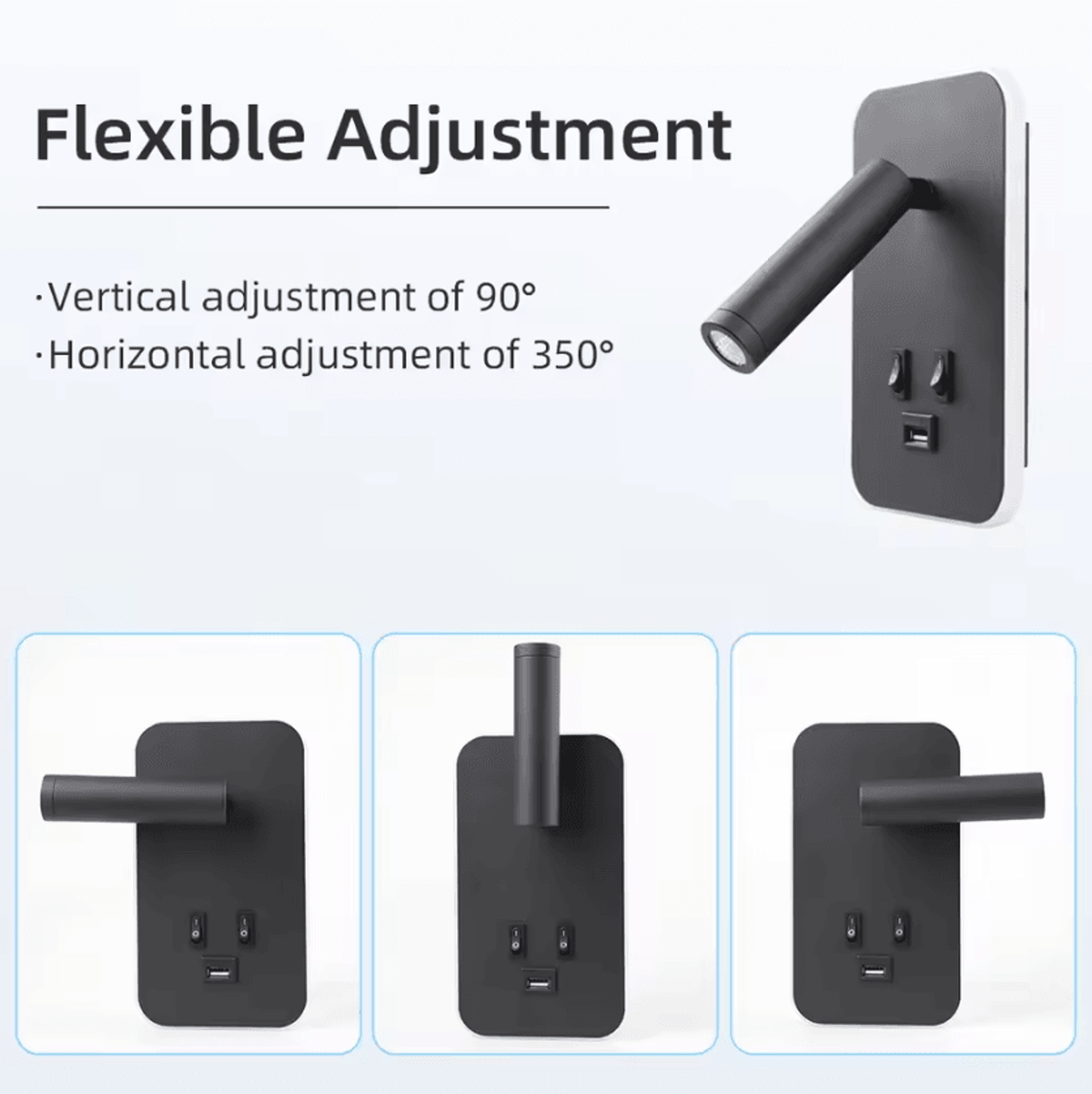 Rotatable LED Bedside Reading Wall Lamp With USB Port 2