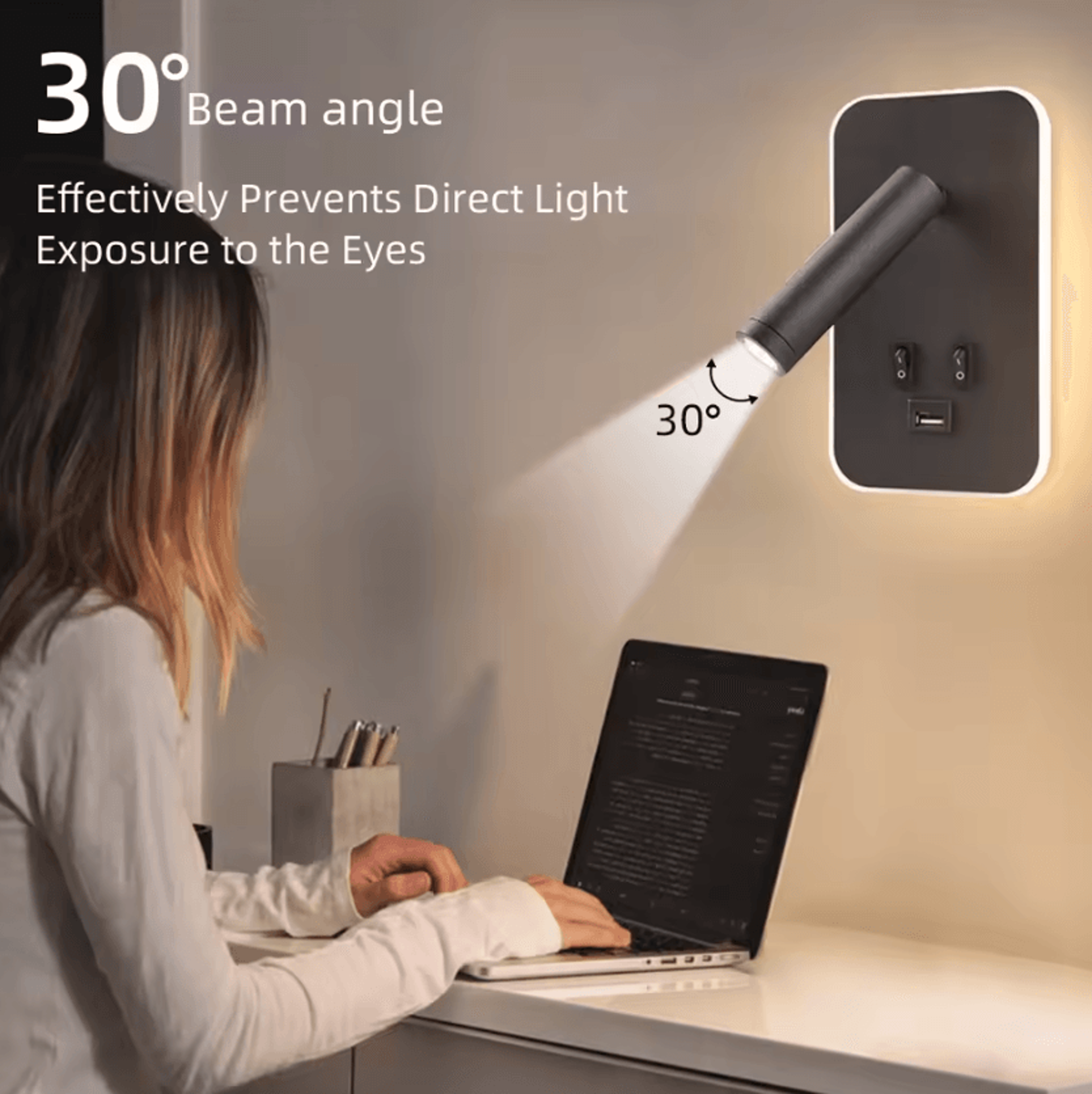 Rotatable LED Bedside Reading Wall Lamp With USB Port 4