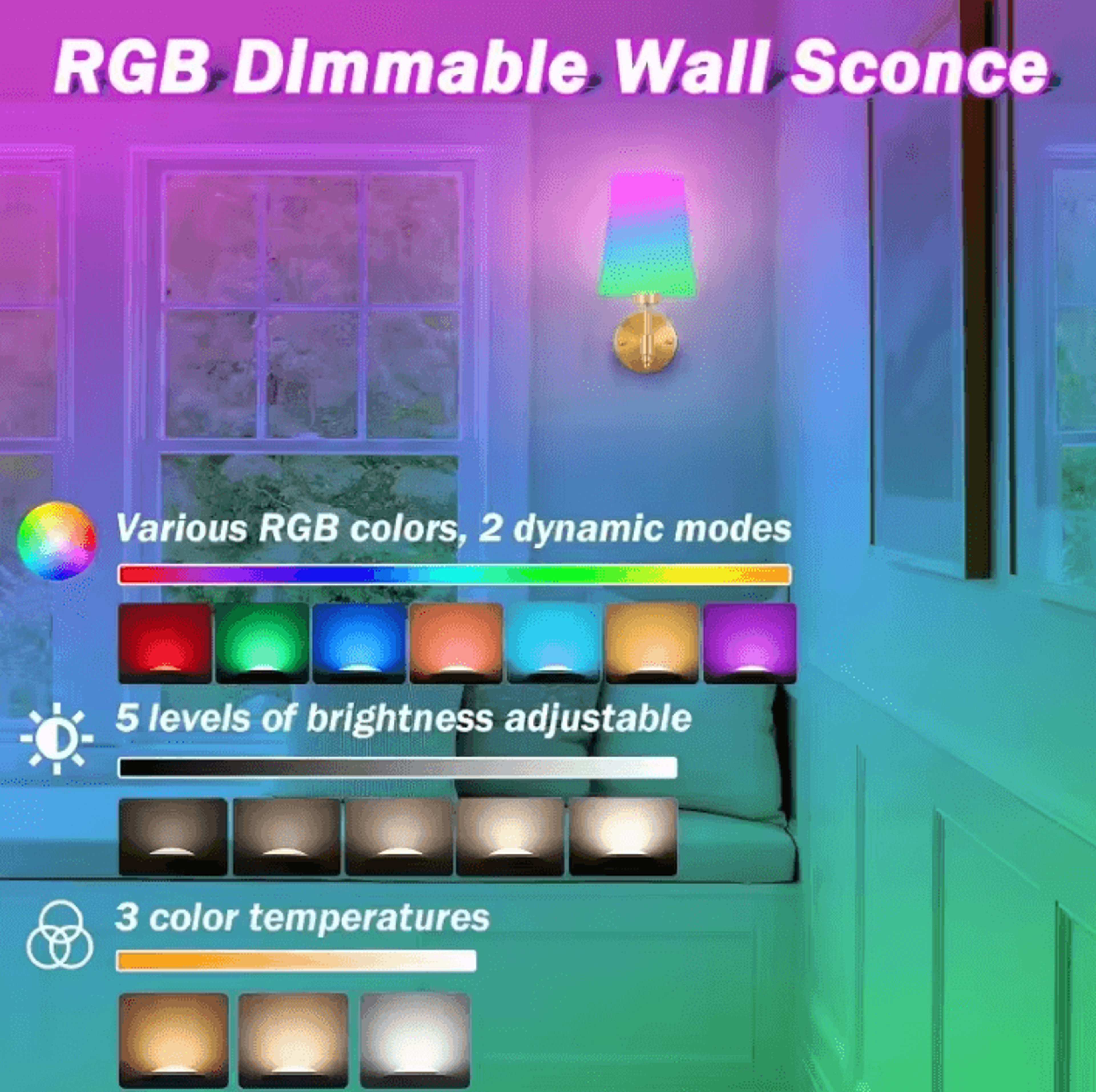 Wireless Rechargeable 13 Color Dimmable Wall Sconce 2