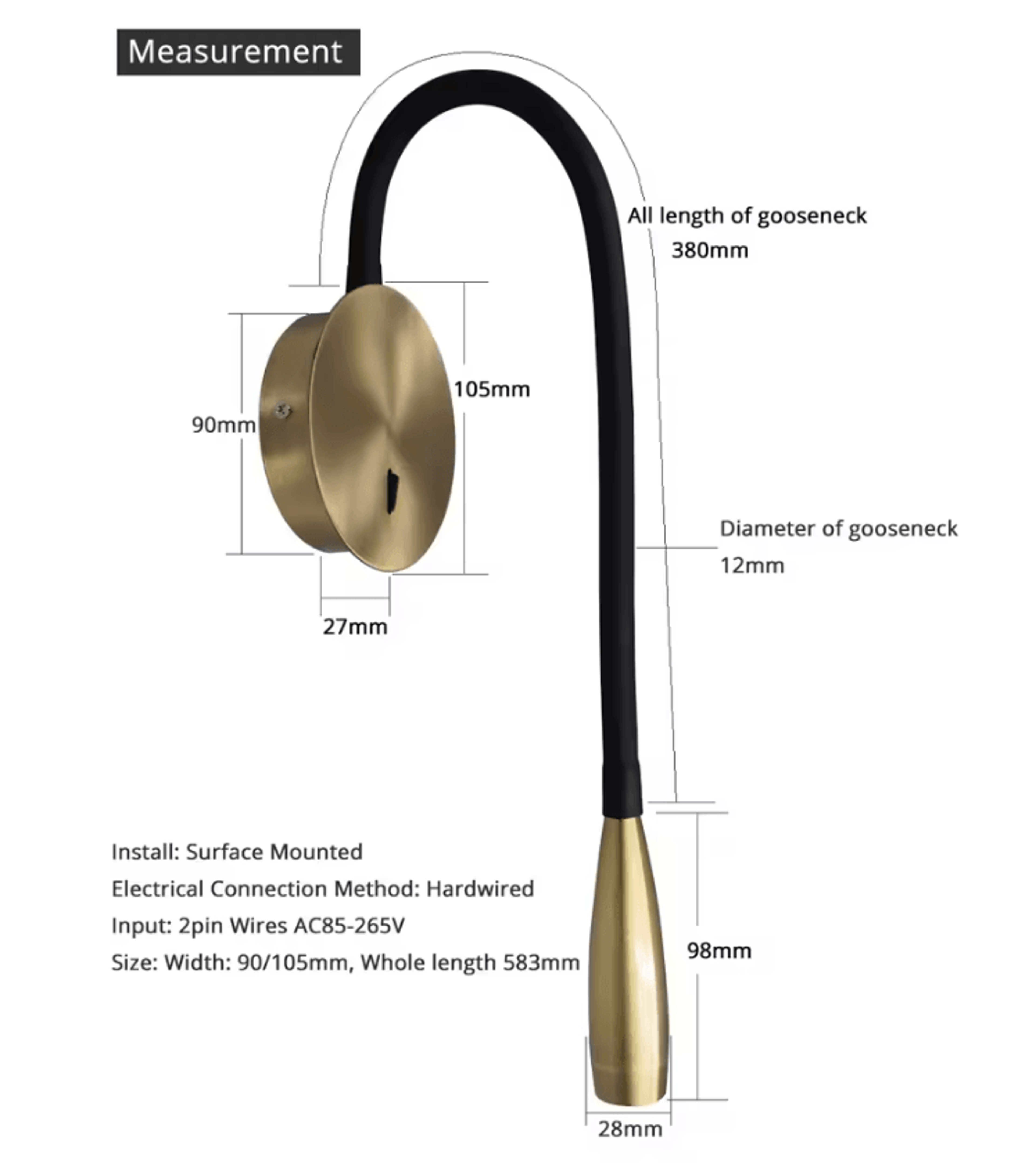 Nordic Bronze Adjustable Long Arm LED Reading Wall Lamp 1