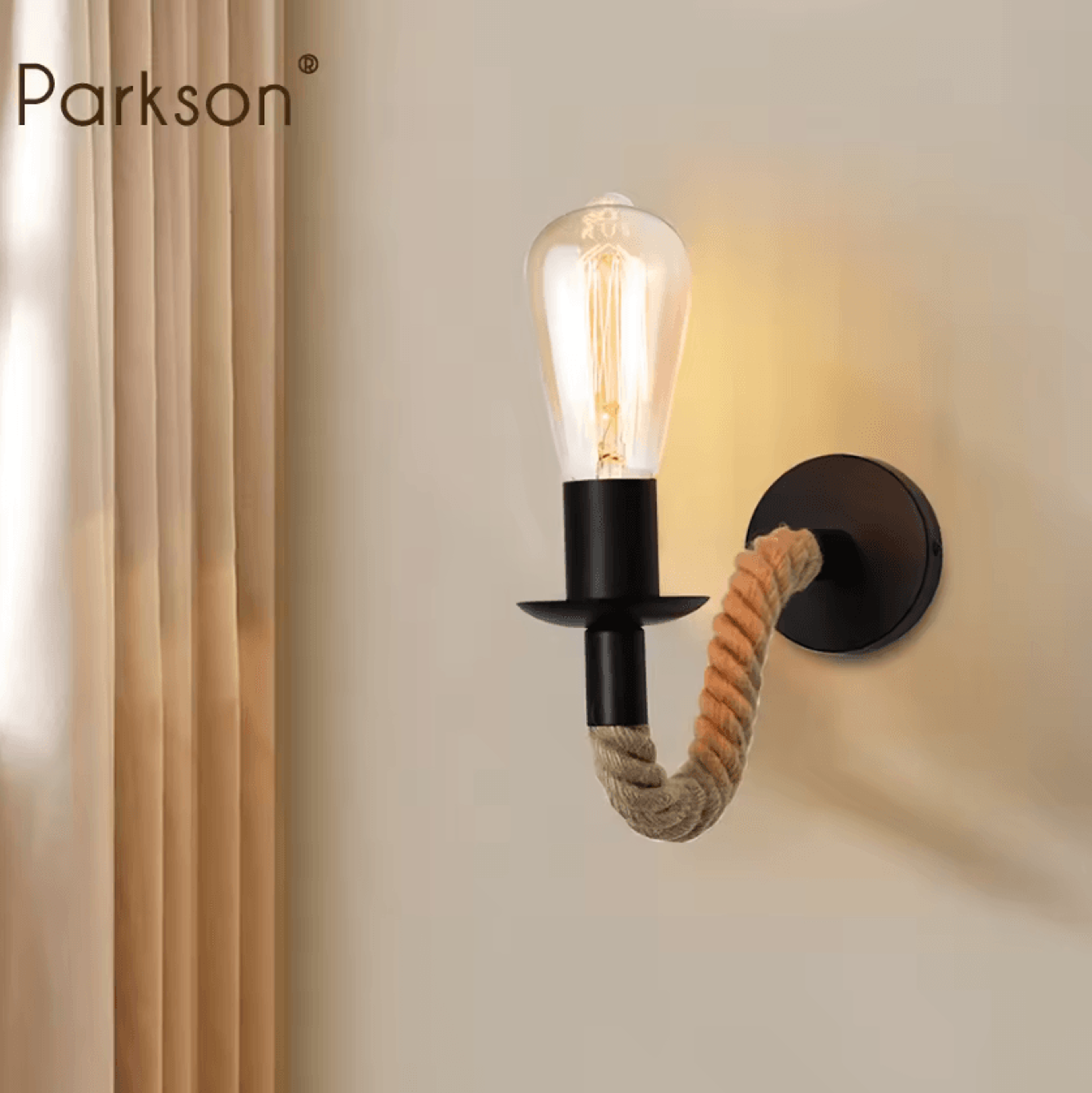 Vintage Wood Hemp Rope E27 Wall Sconce 0
