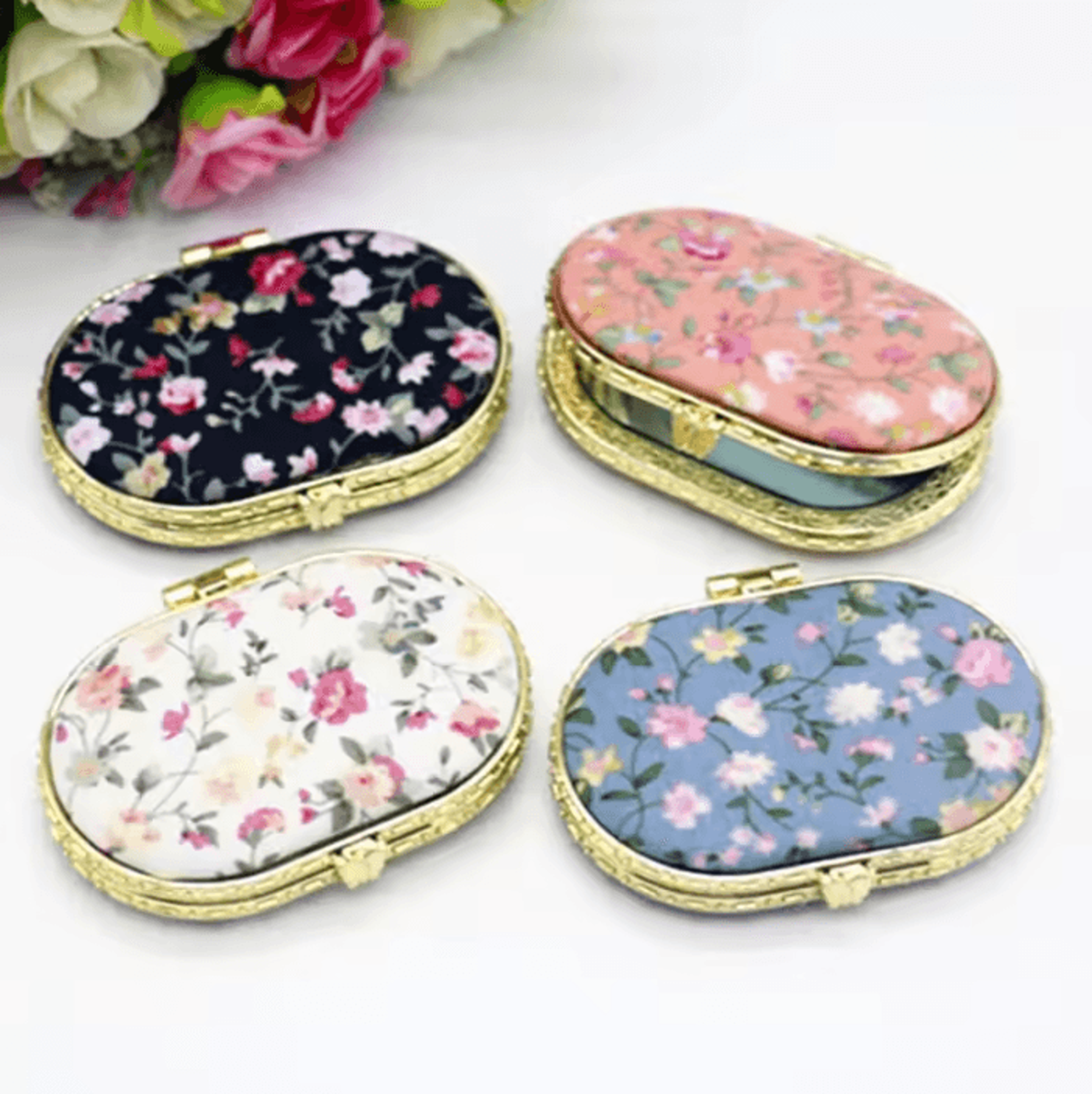 Vintage Floral Double Sided Pocket Makeup Mirror 2
