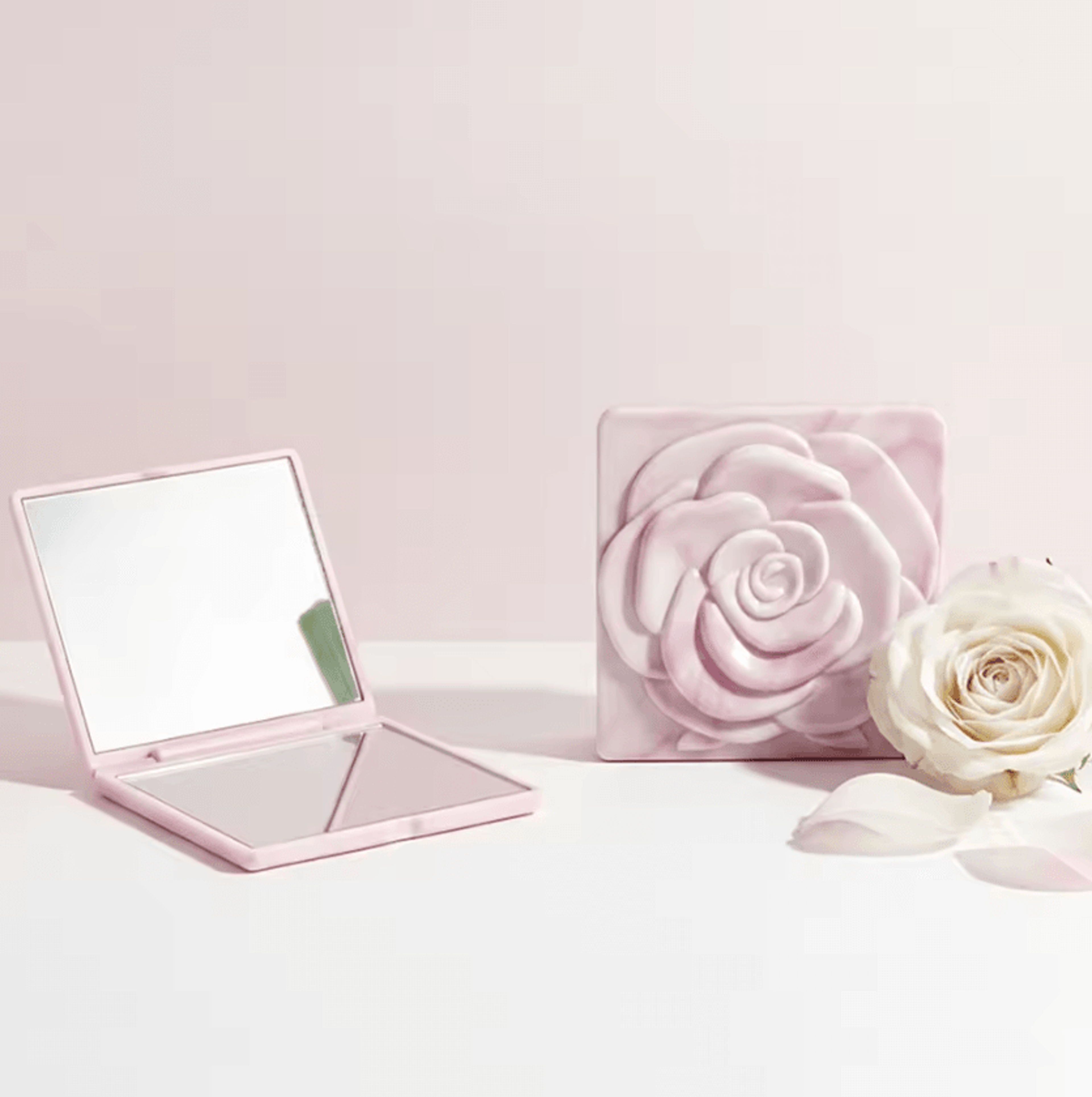7cm Rose Folding Pocket Makeup Mirror With Storage Bag 5