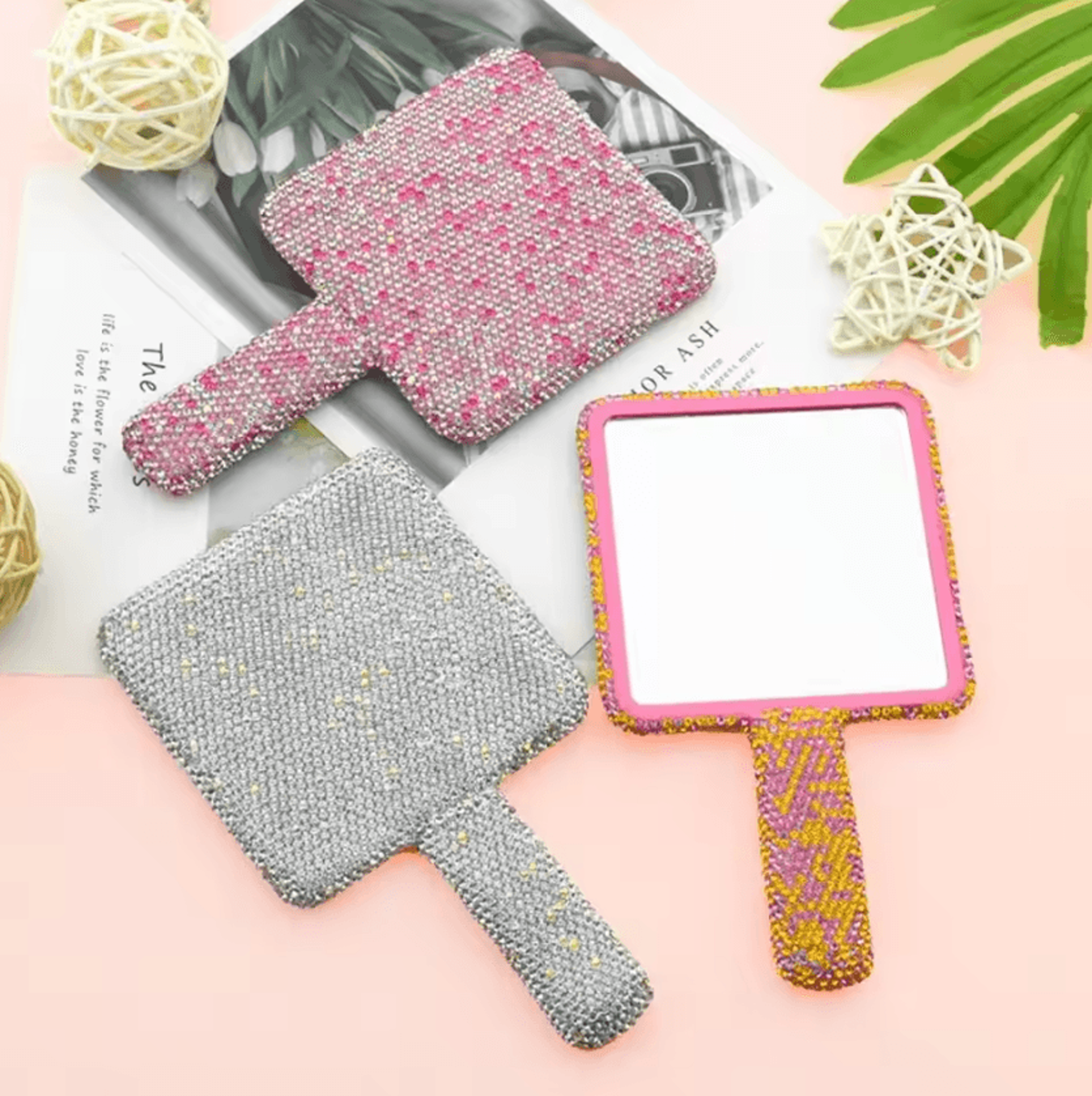 Rhinestone Bling Handheld Makeup Mirror 2