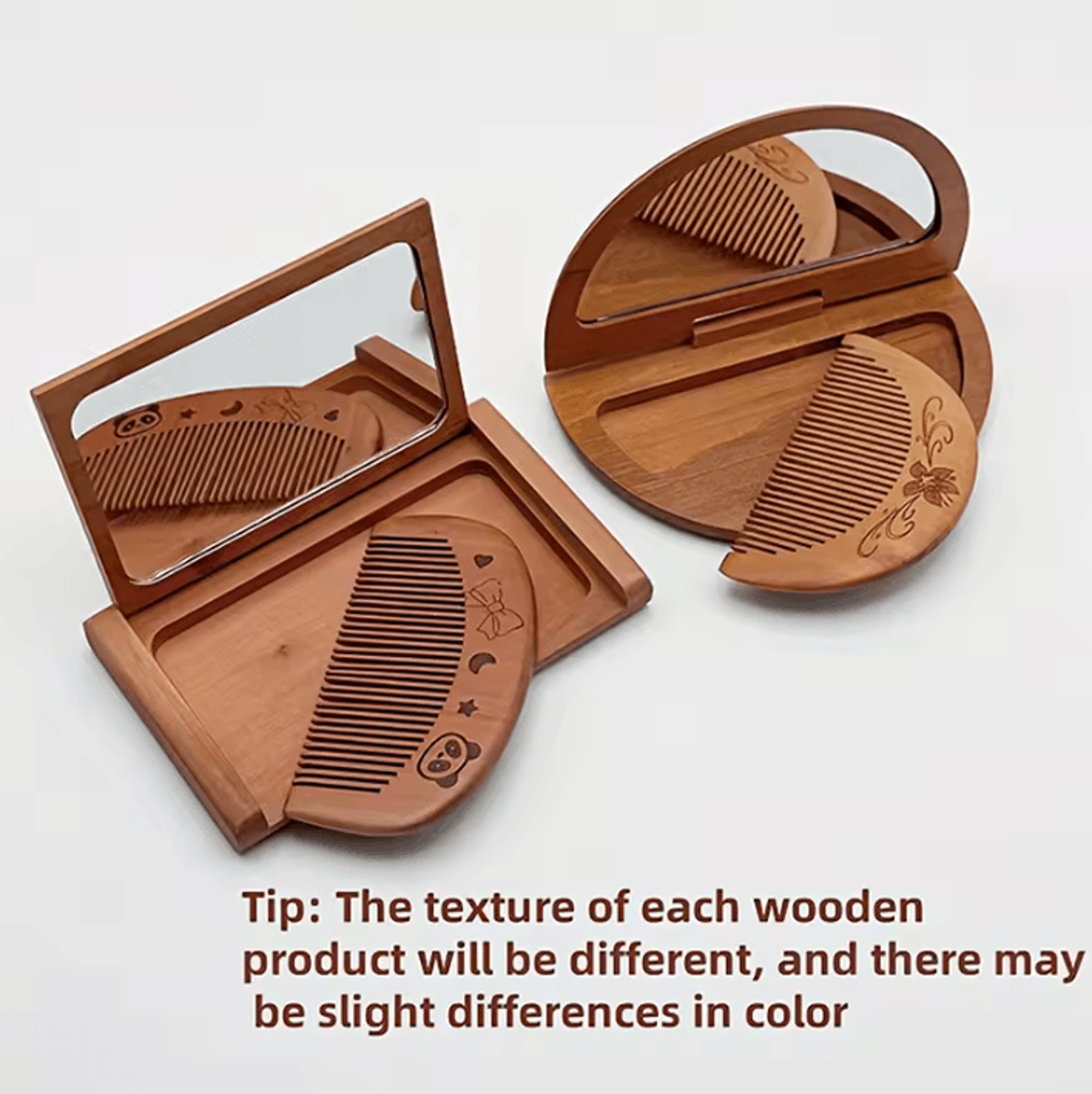 2 In 1 Peachwood Folding Comb And Mirror Set 3