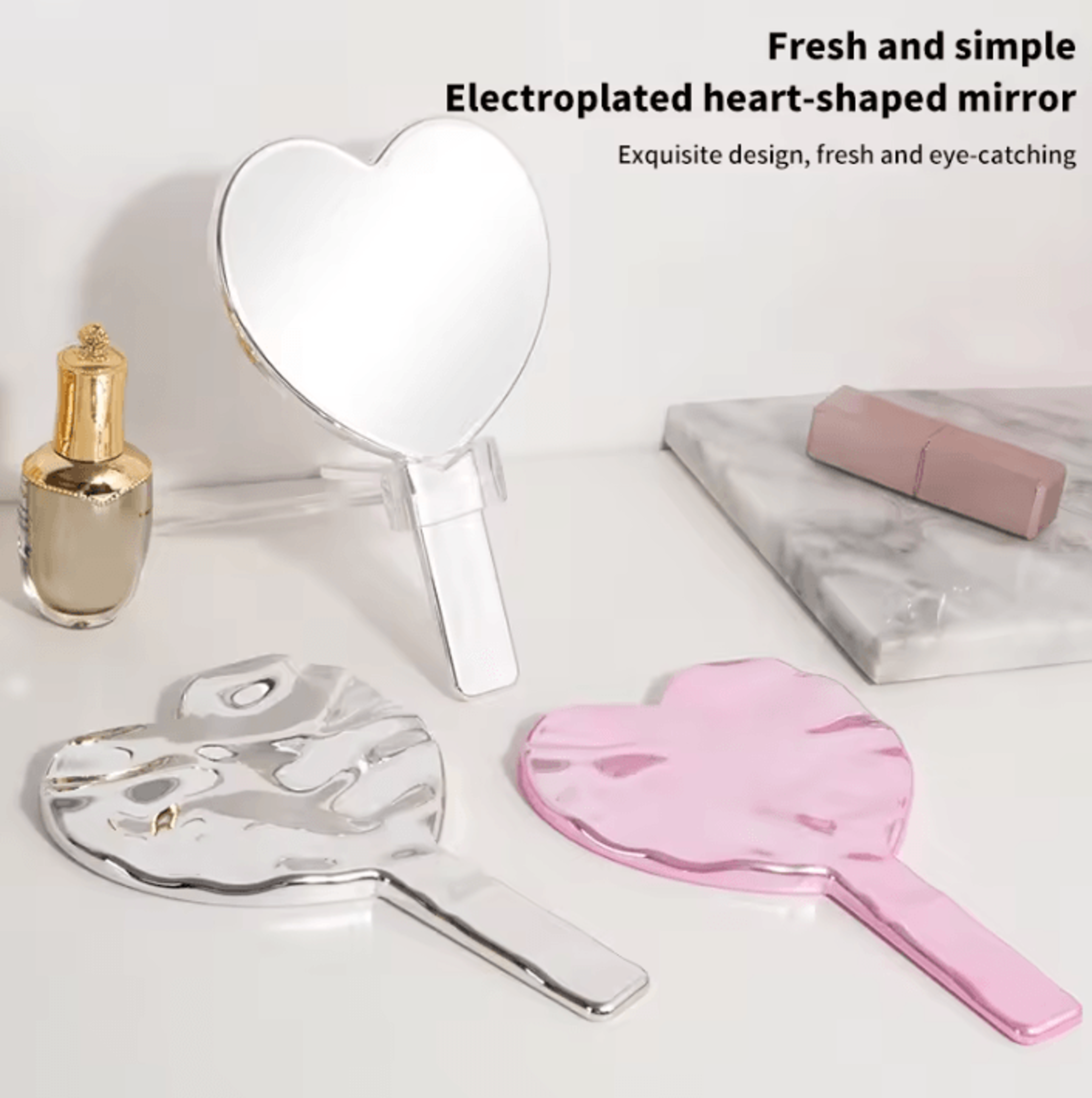 Love Heart Handheld Makeup Mirror 2