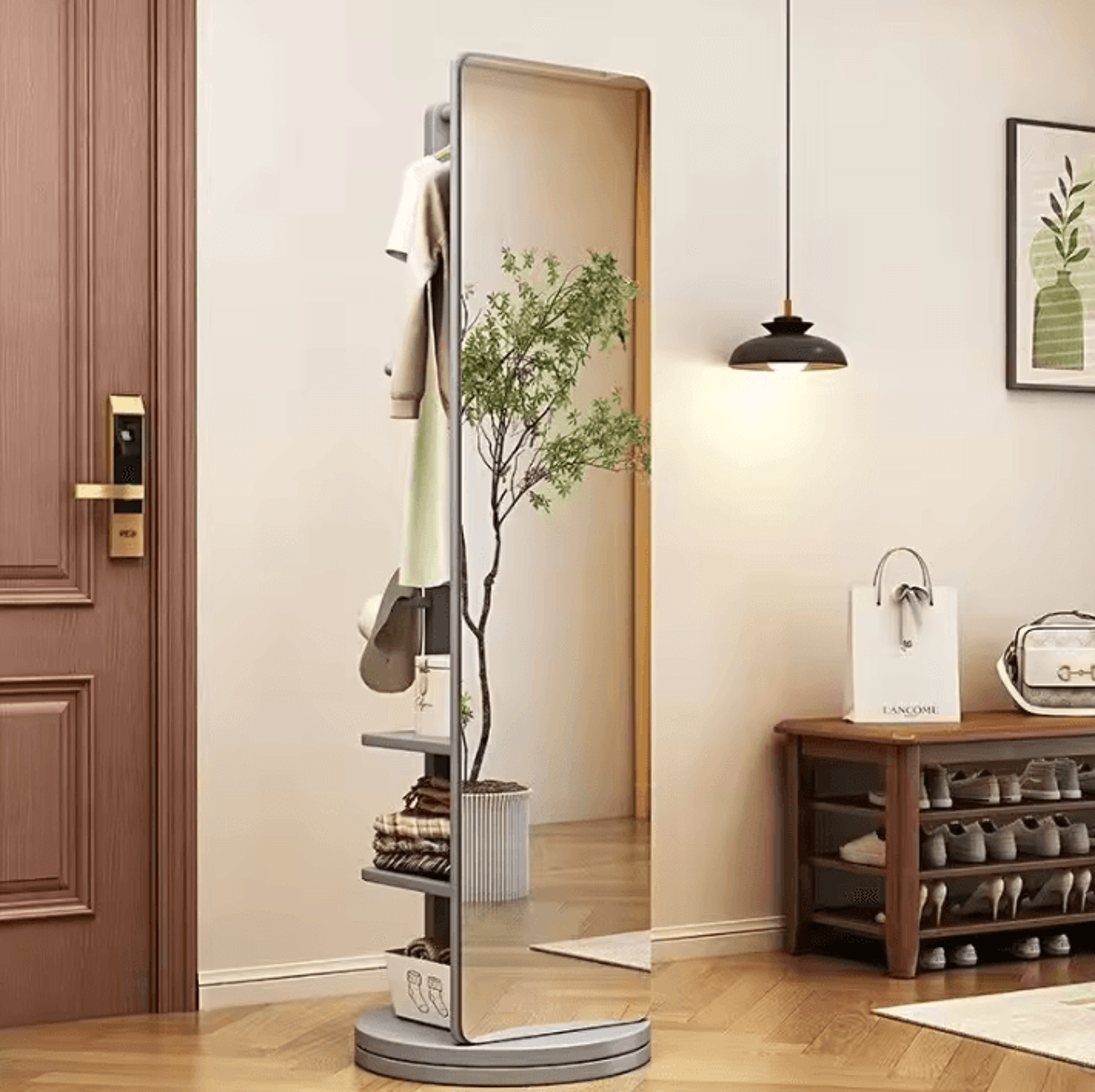 360 Degree Rotating Full Length Mirror With Coat Rack And Storage 6