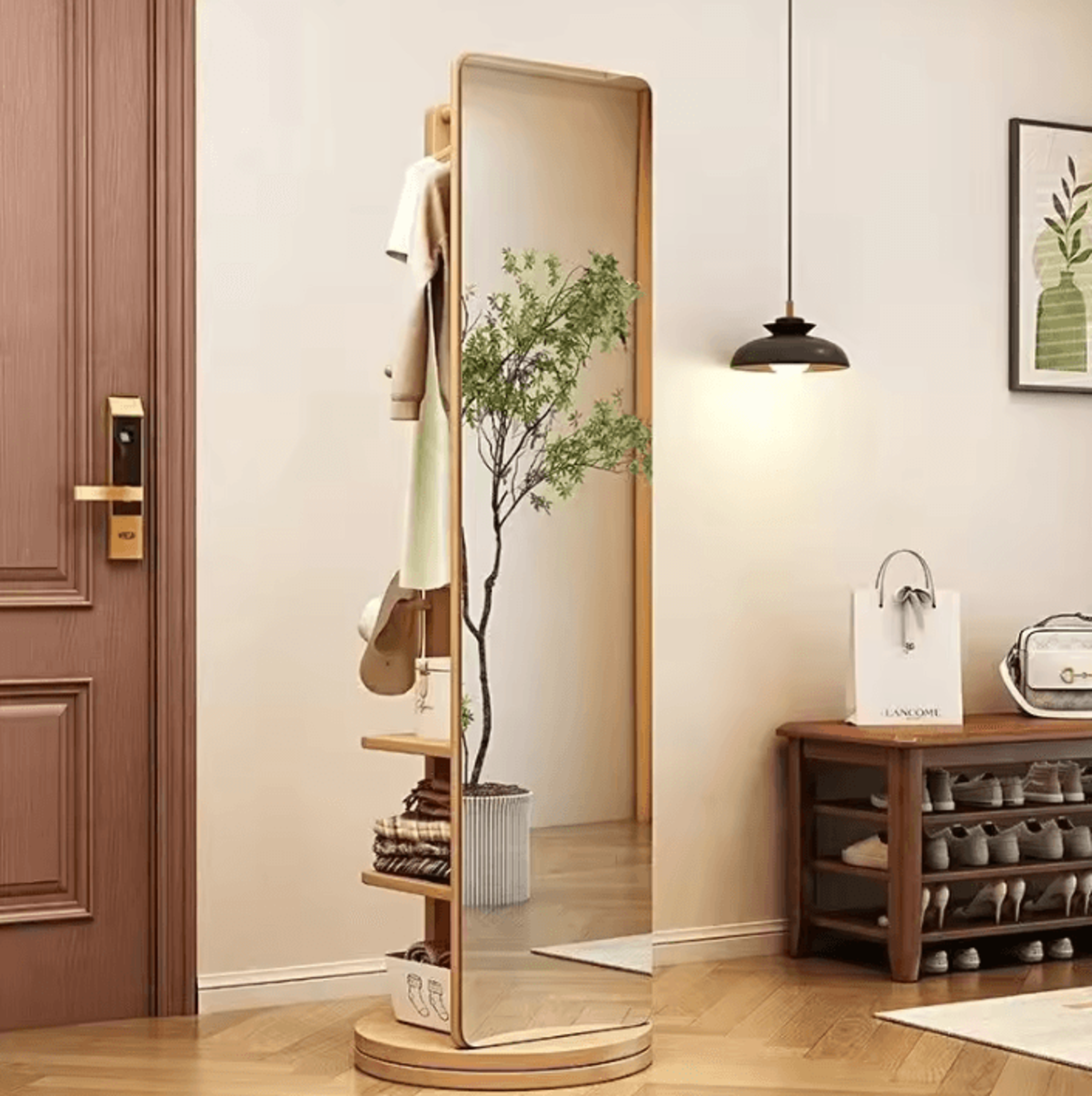 360 Degree Rotating Full Length Mirror With Coat Rack And Storage 5