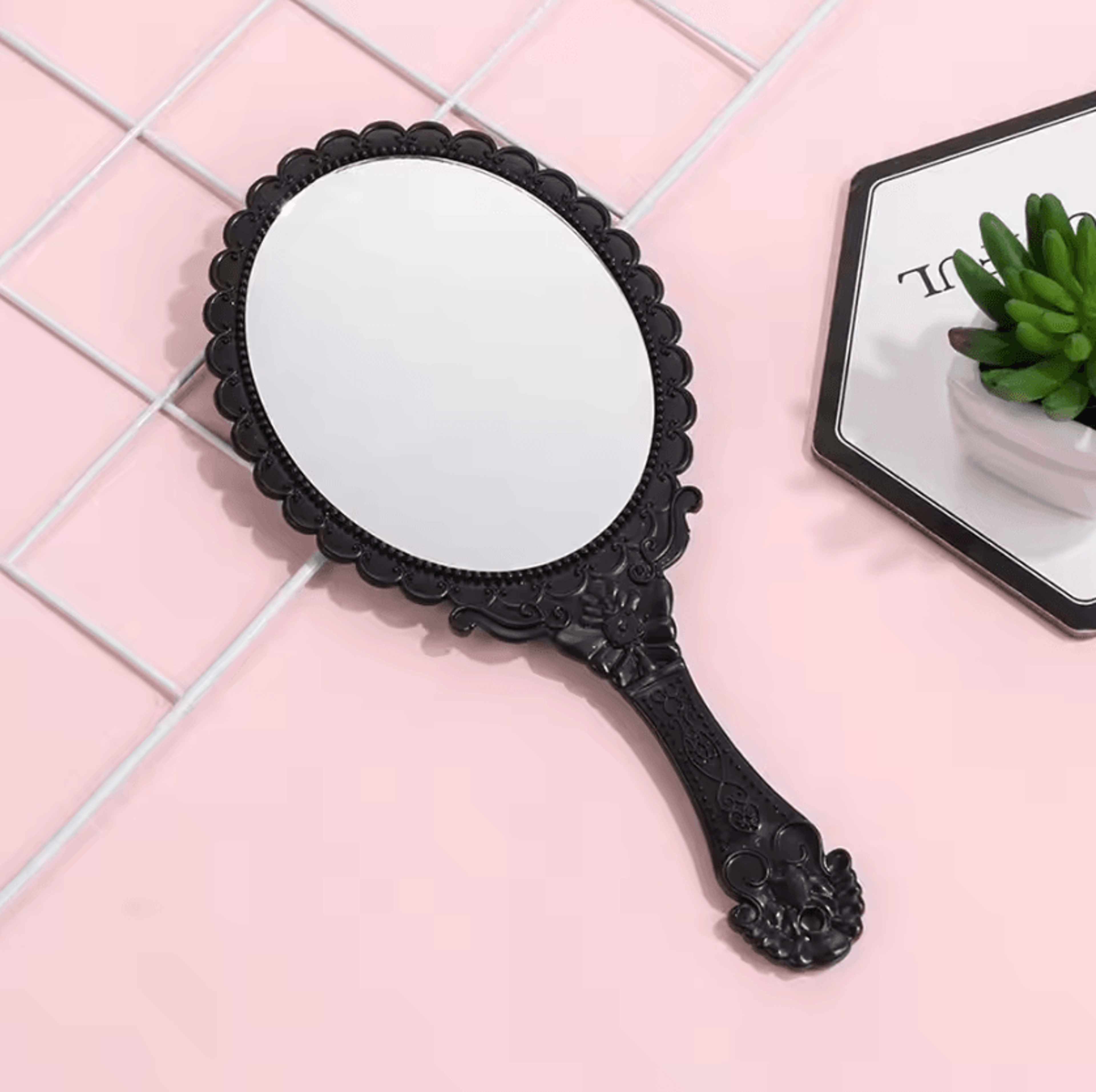 Vintage Oval Handheld Vanity Mirror With Standing Base 1