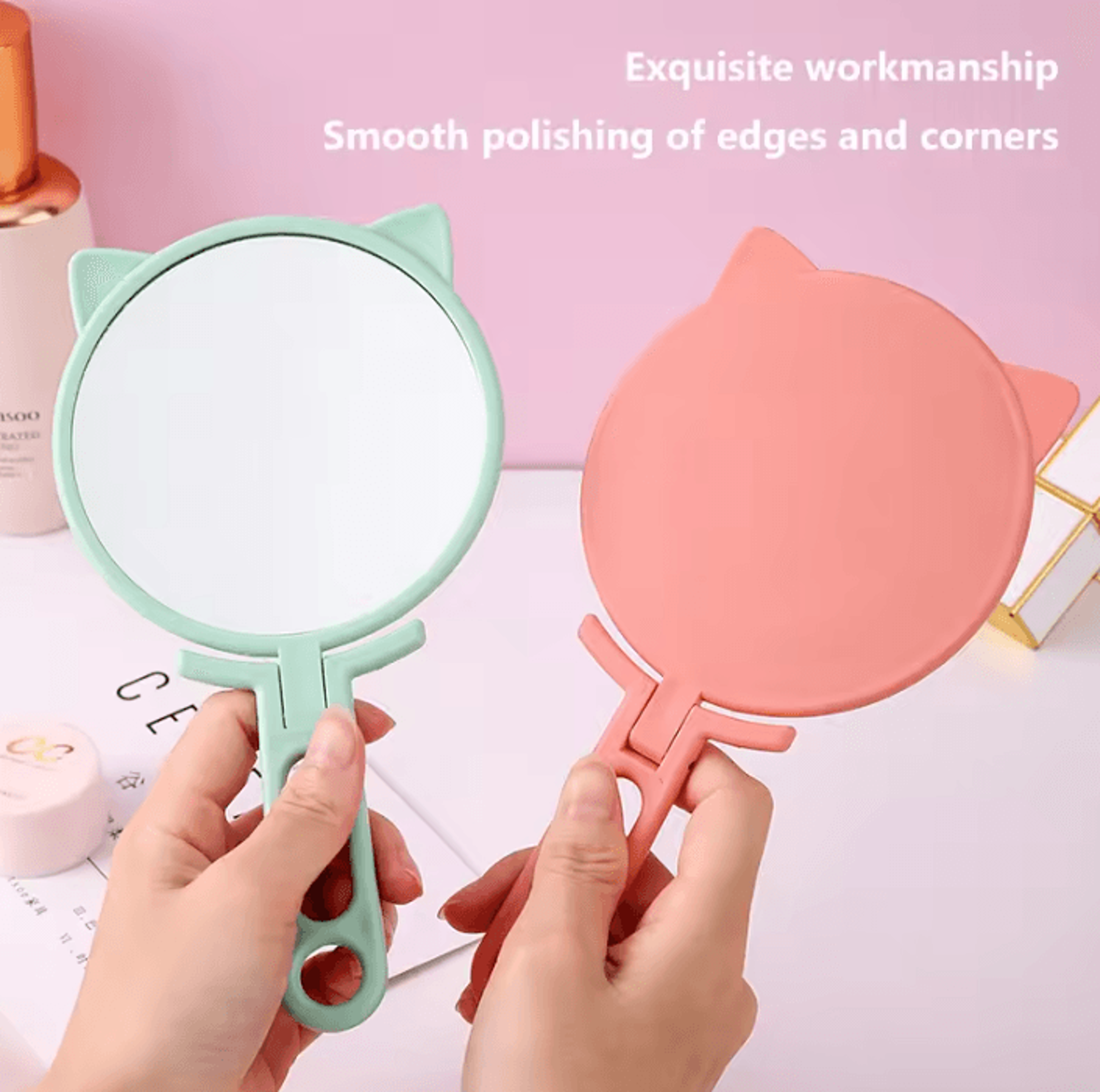 Cute Cat Ear Foldable Handheld Makeup Mirror 2