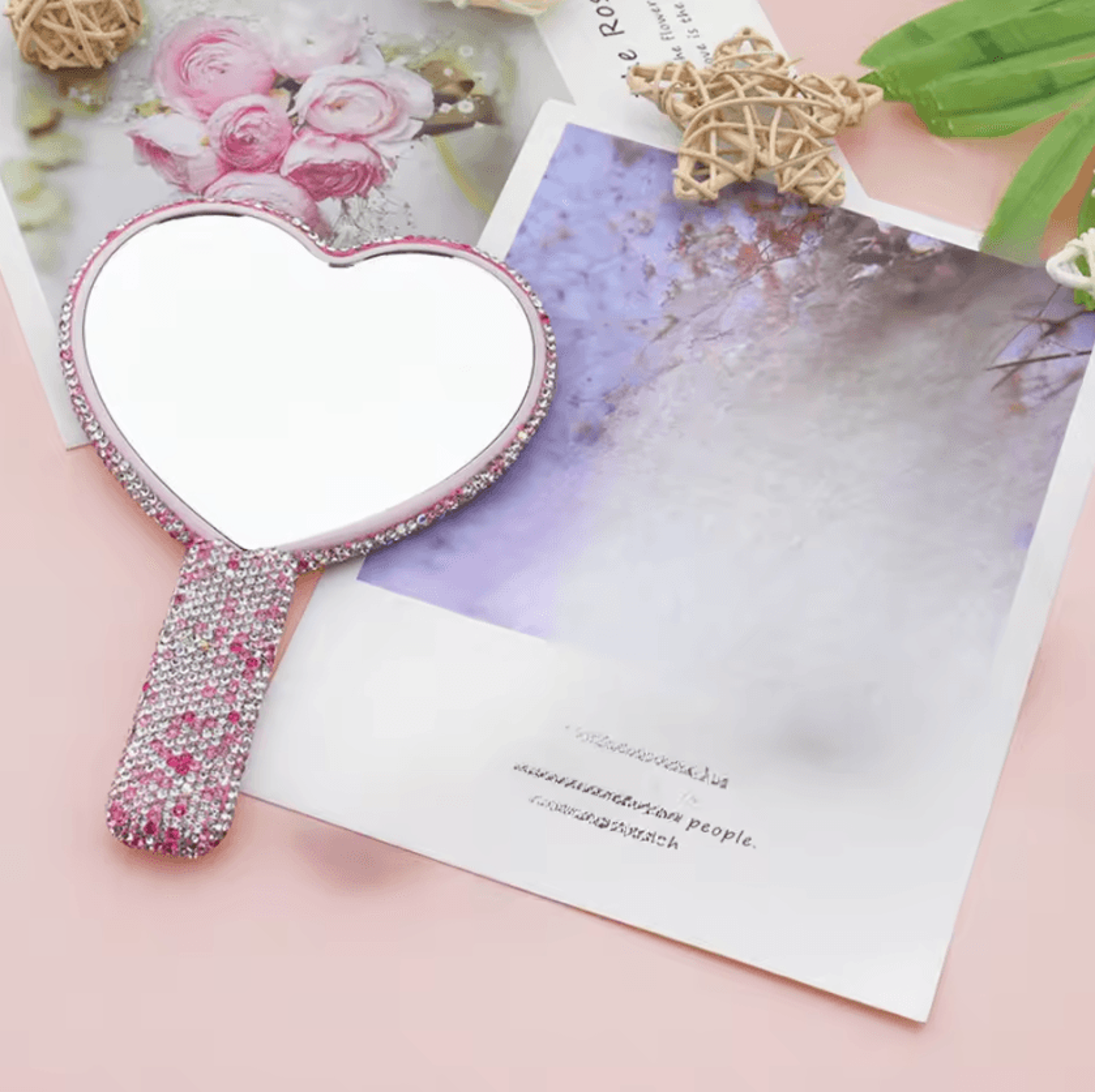 Heart Shaped Bling Handheld Makeup Mirror 6