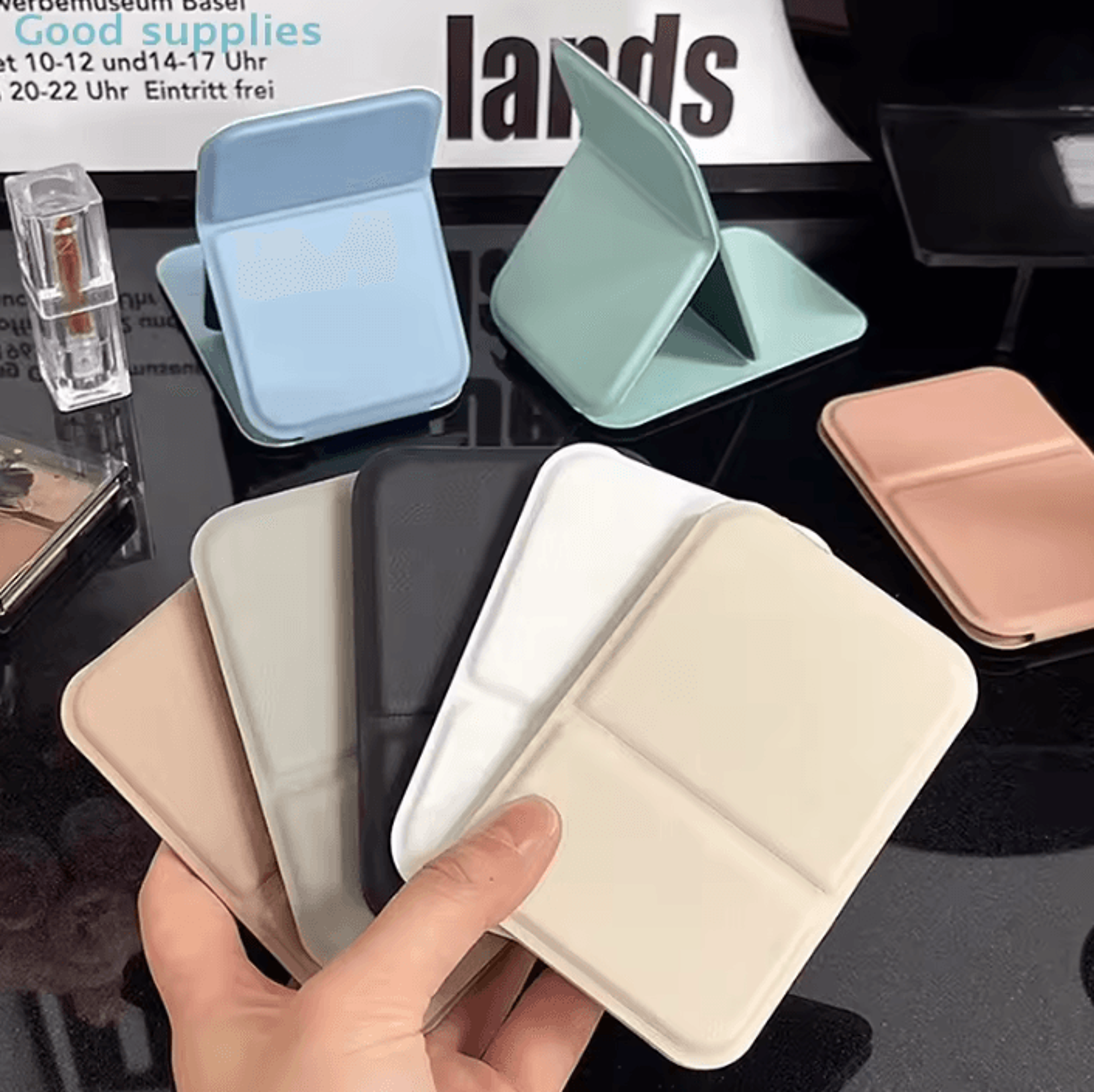 Mini Foldable PU Leather Travel Makeup Mirror 0