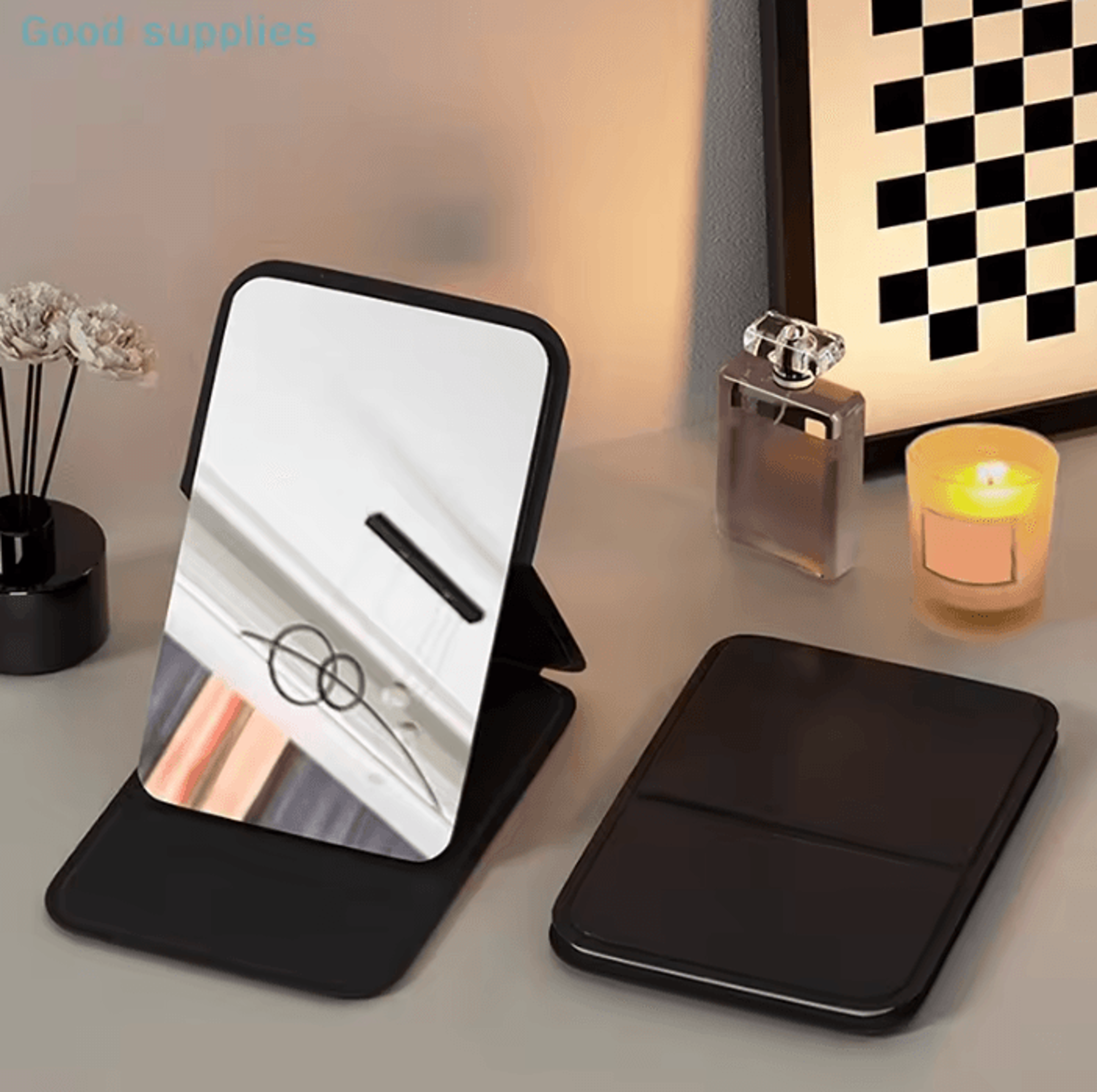 Mini Foldable PU Leather Travel Makeup Mirror 1
