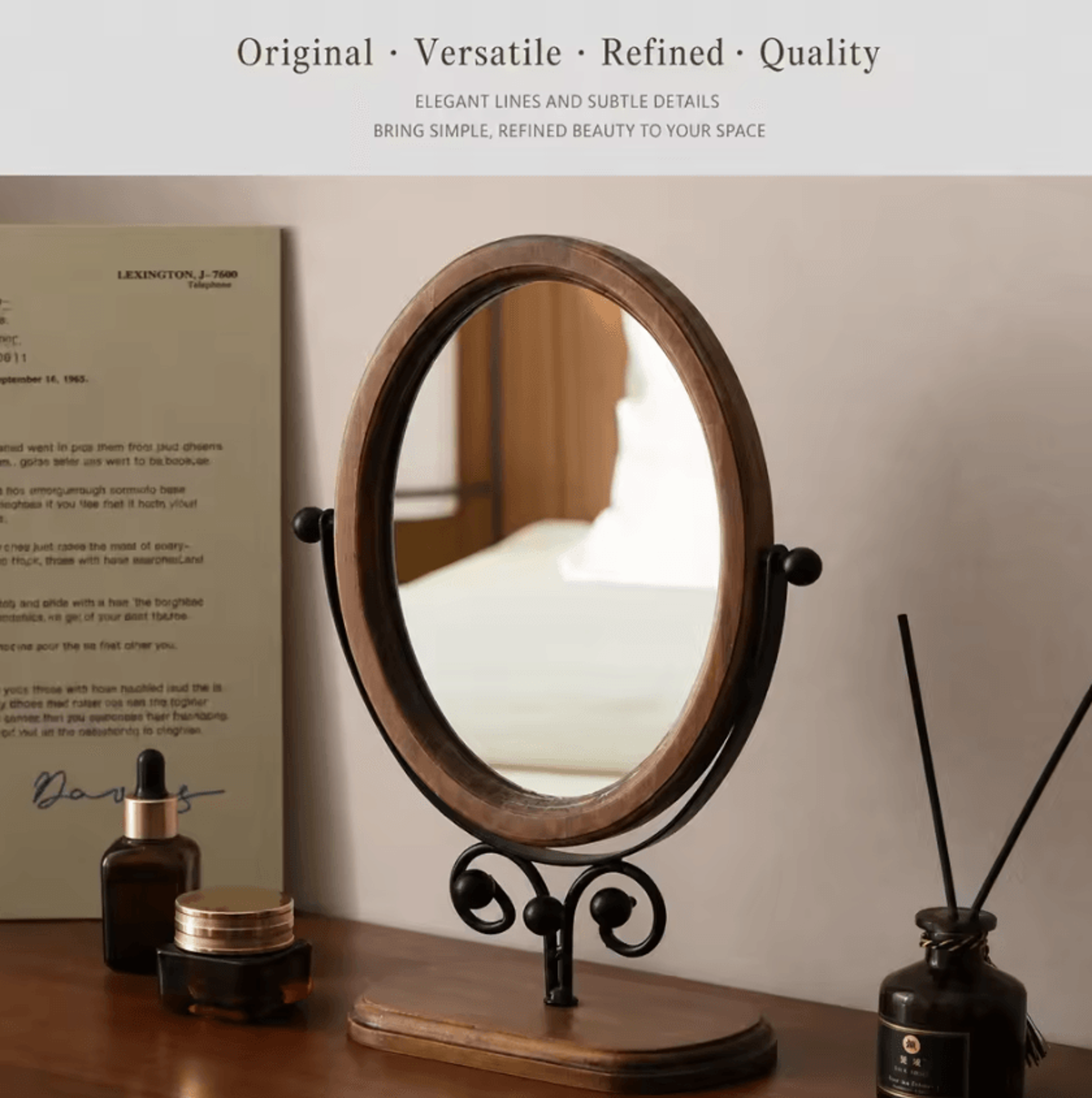 Solid Wood Oval Vanity Makeup Mirror 2