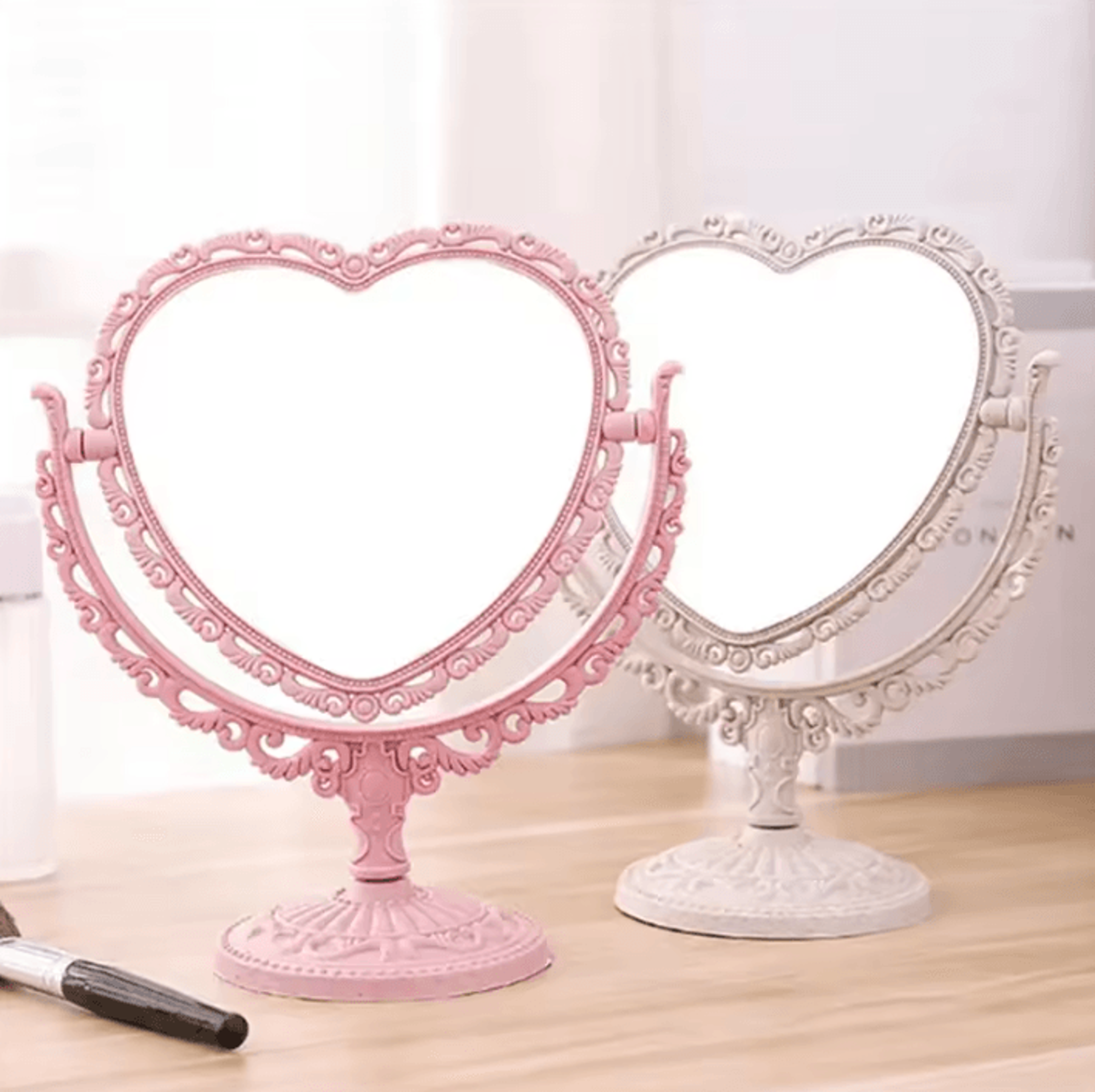 Heart Shaped Double Sided Desktop Makeup Mirror 0