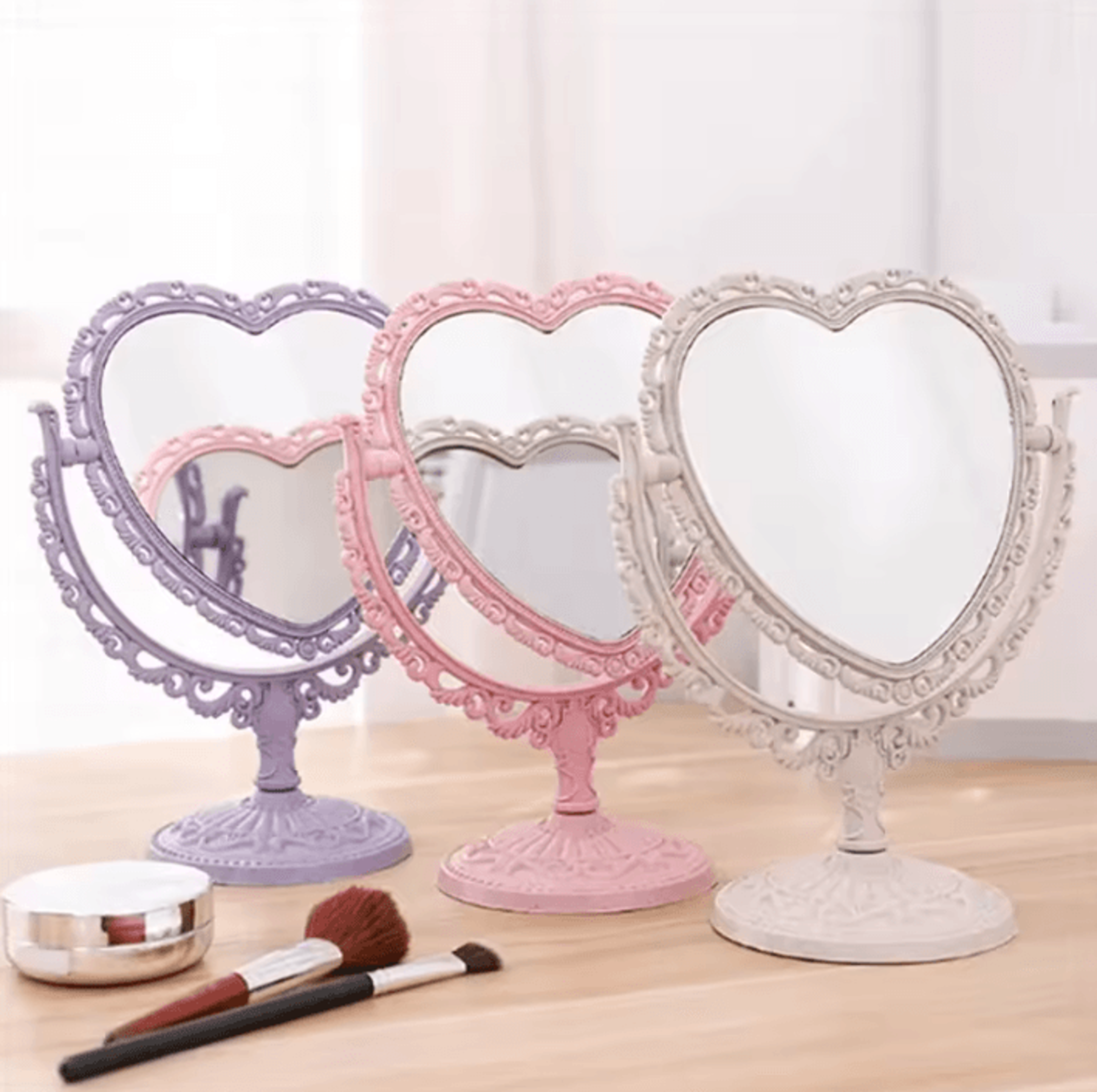 Heart Shaped Double Sided Desktop Makeup Mirror 1