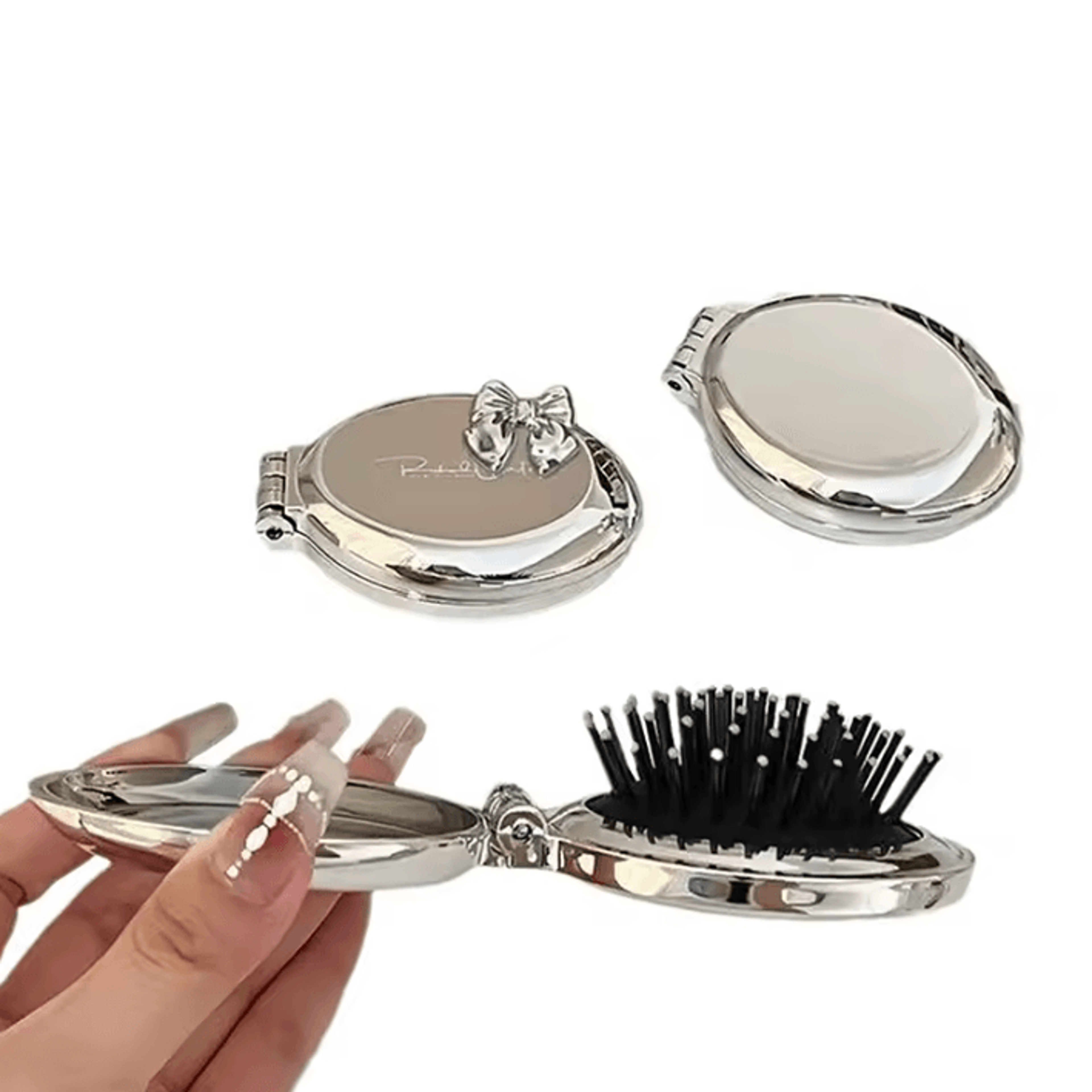 Bow Folding Air Cushion Hair Brush With Mirror 0