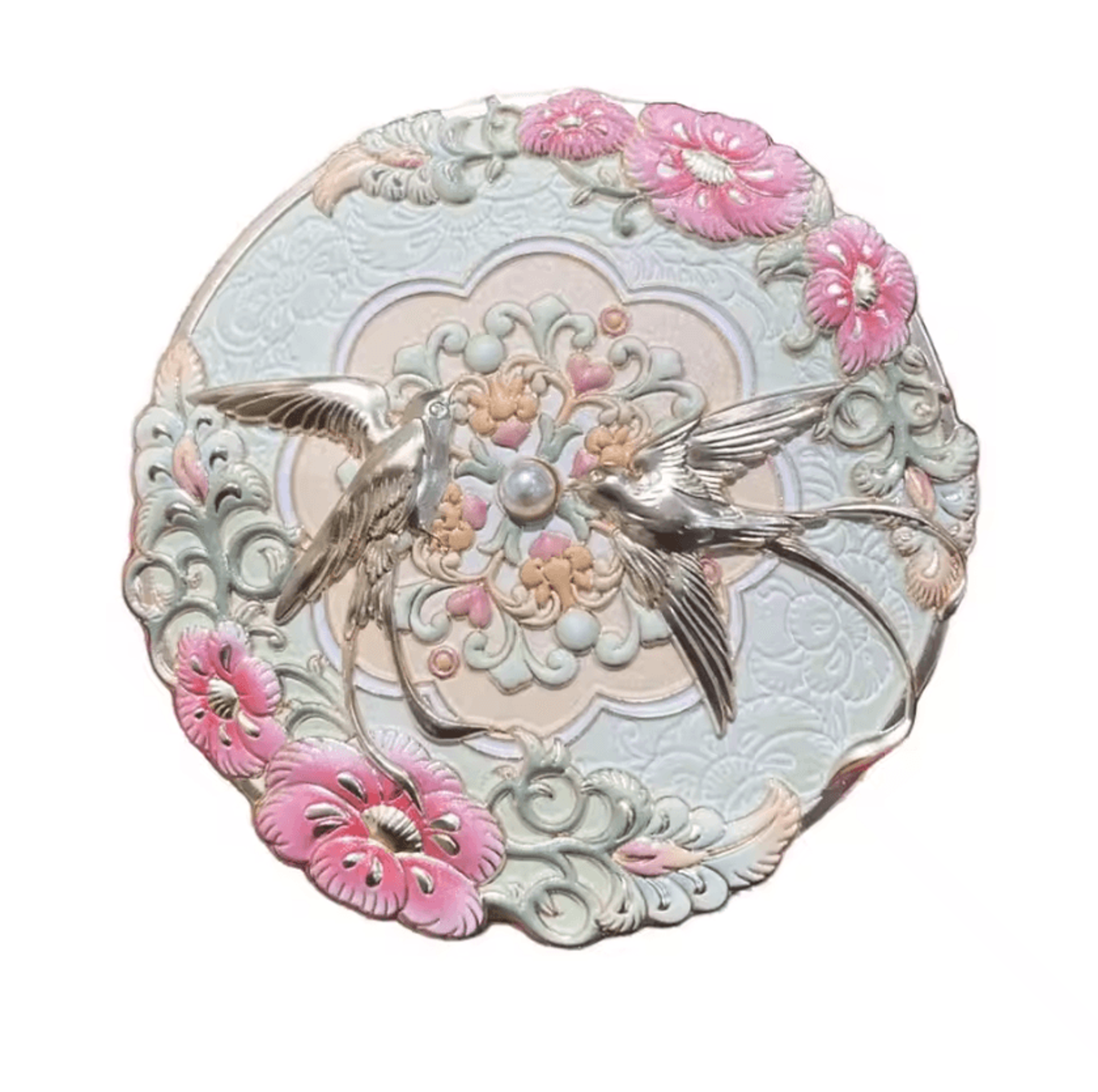 Vintage Chinese Peony Pocket Makeup Mirror 5