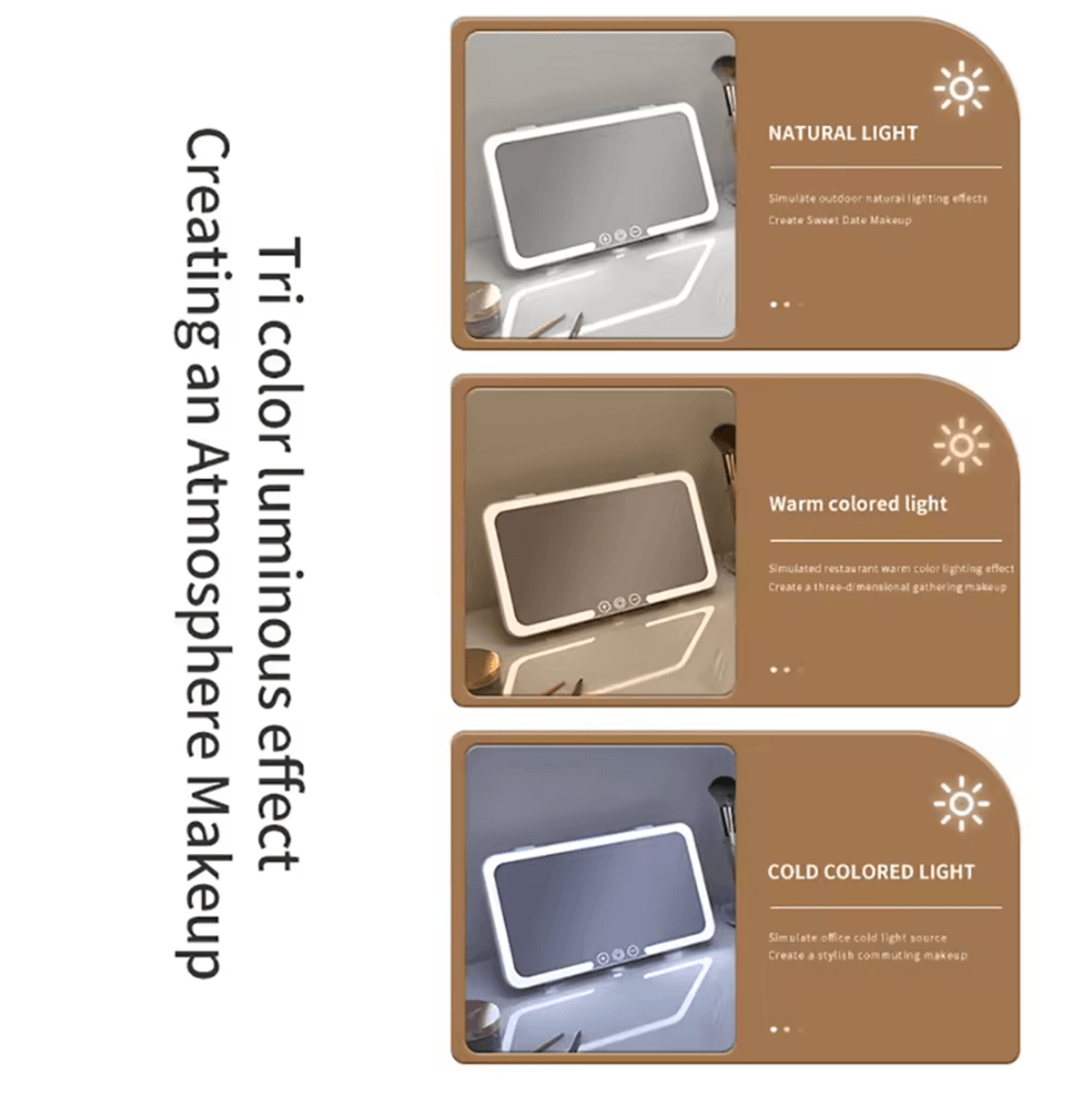 Dimmable LED Car Sun Visor Makeup Mirror With 3 Light Modes 2