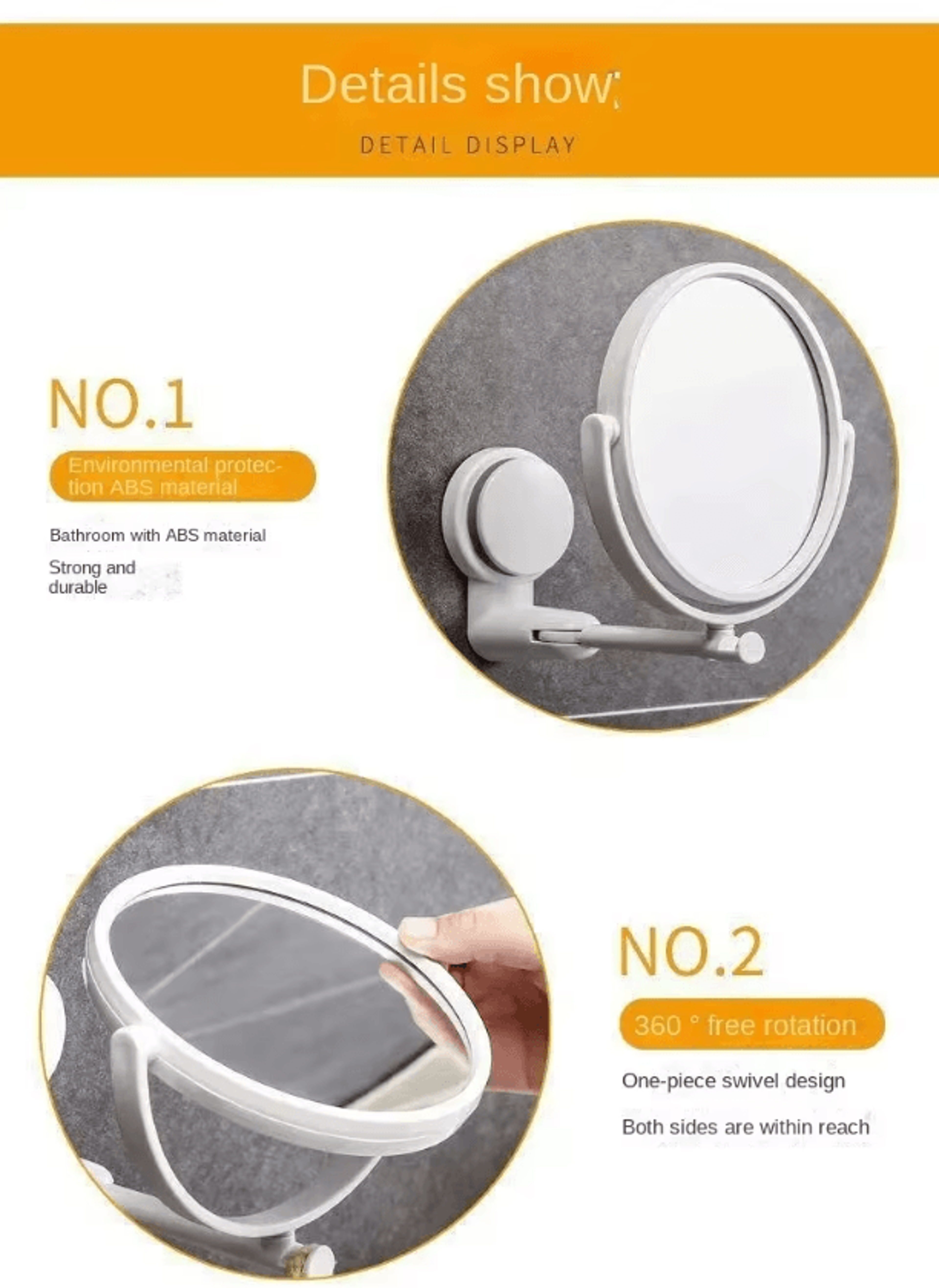 No Drill Folding Arm Wall Makeup Mirror With Suction Mount 1