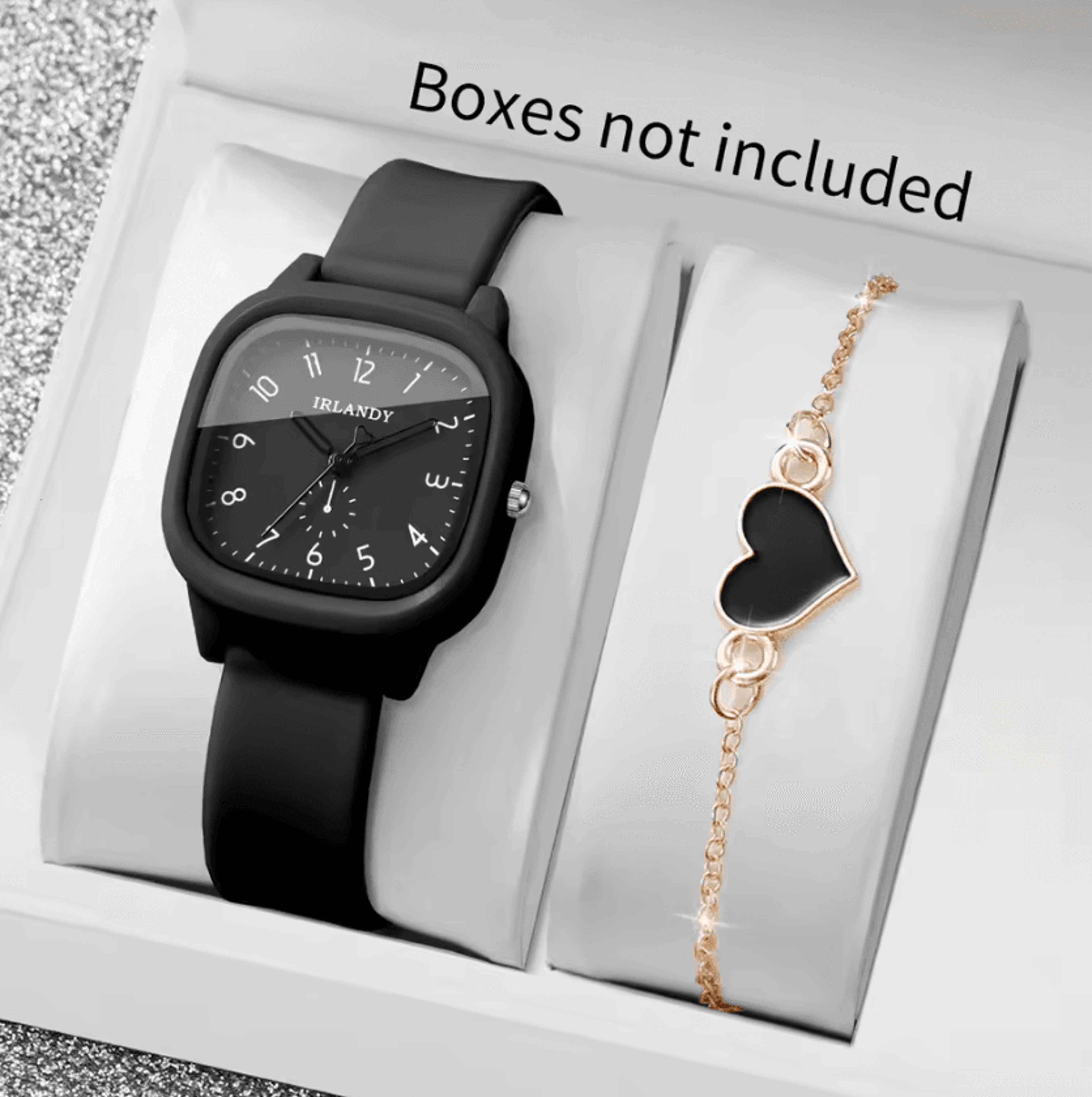 Arabic Dial Square Quartz Watch And Heart Bracelet Set 0