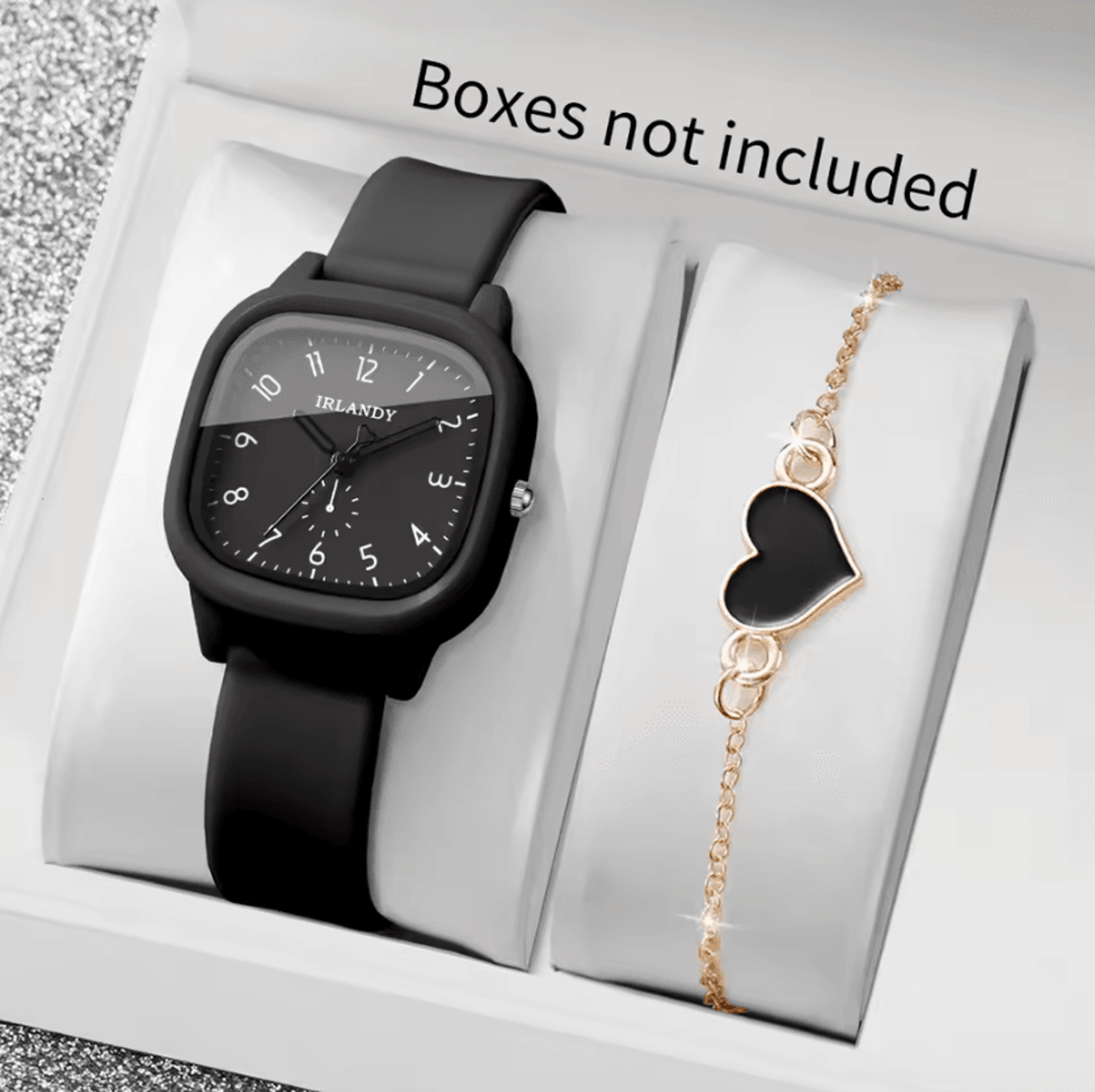 Arabic Dial Square Quartz Watch And Heart Bracelet Set 7