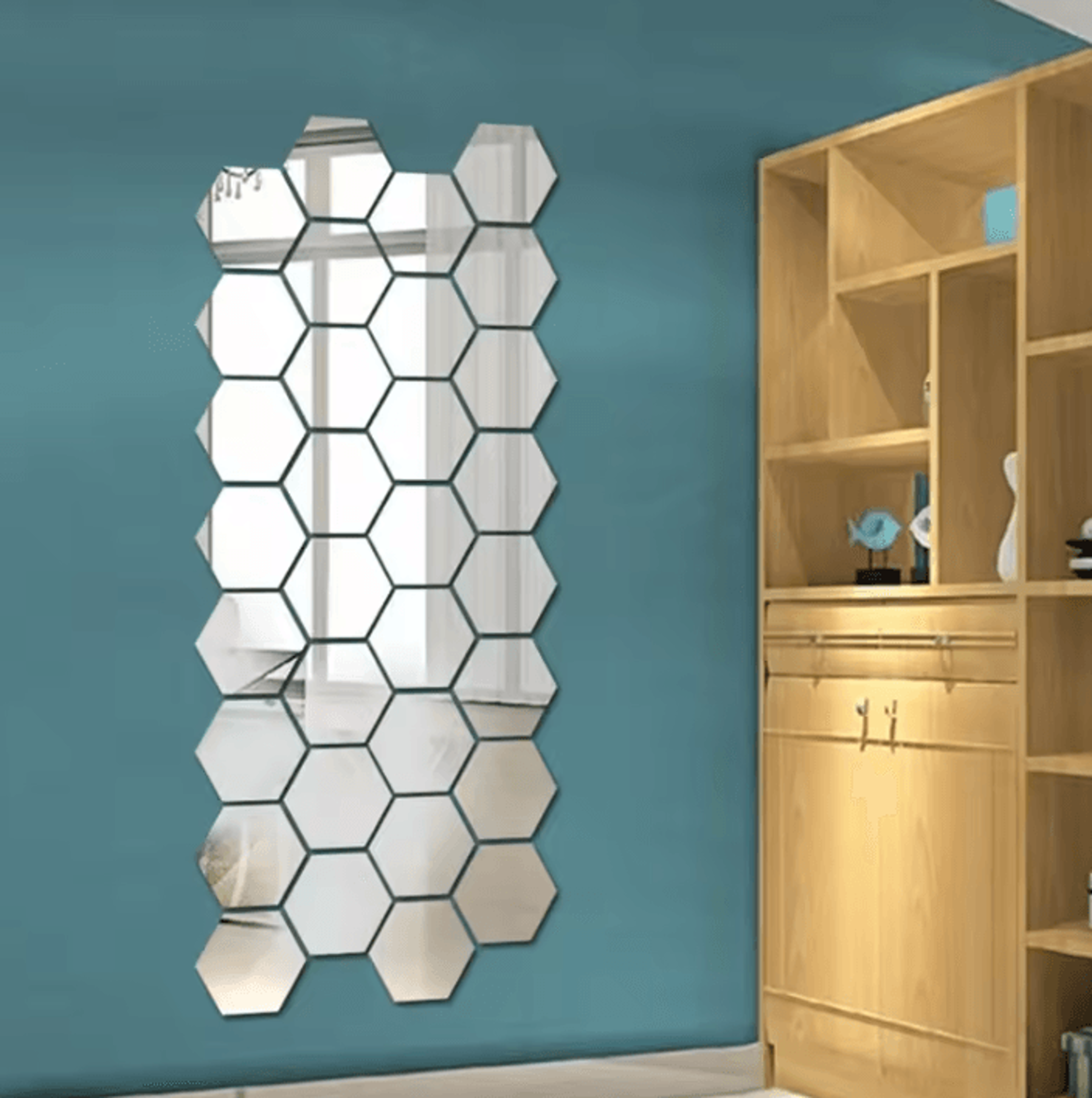 45 Piece Hexagon Mirror Wall Sticker Set 0