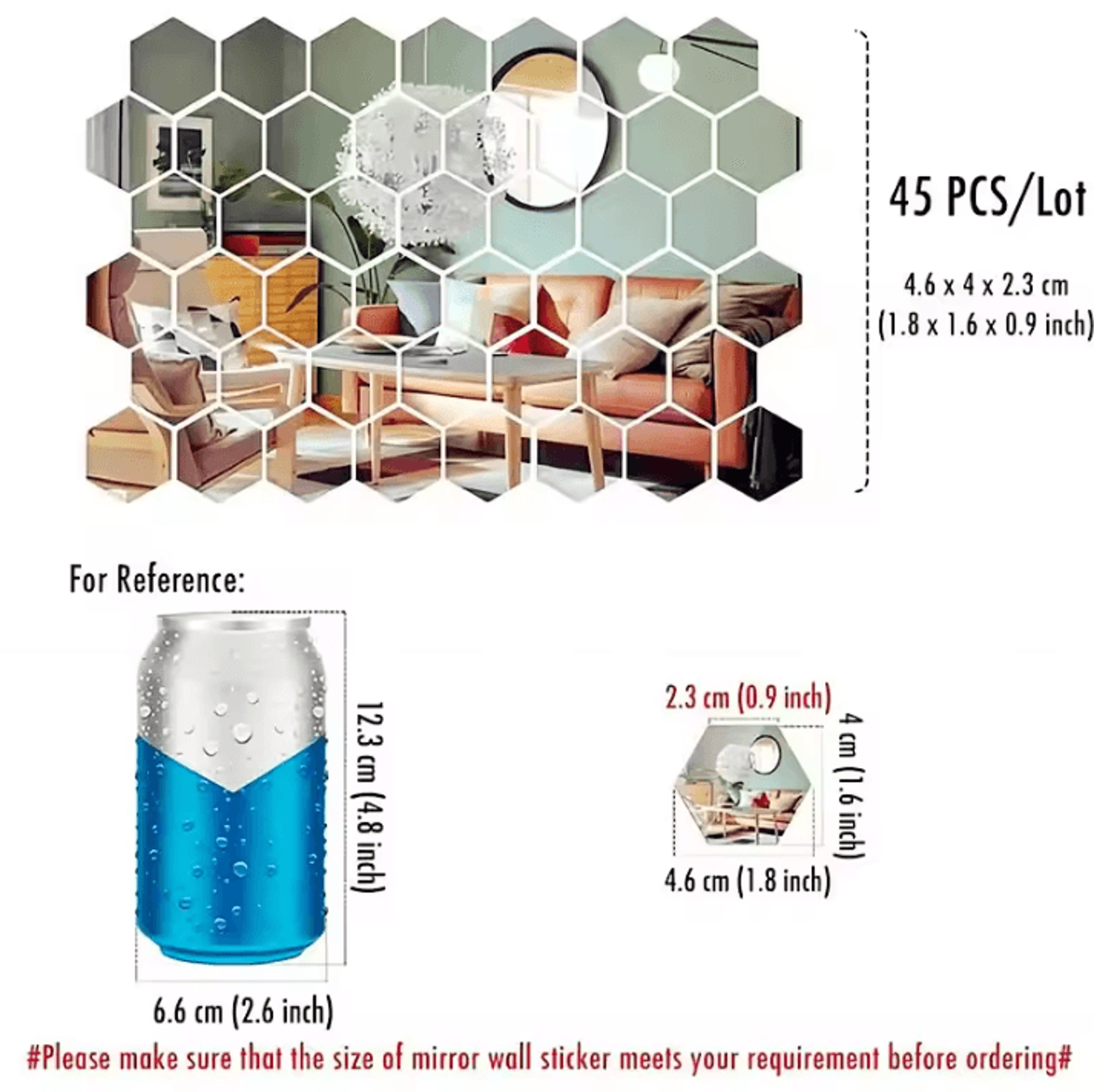 45 Piece Hexagon Mirror Wall Sticker Set 5
