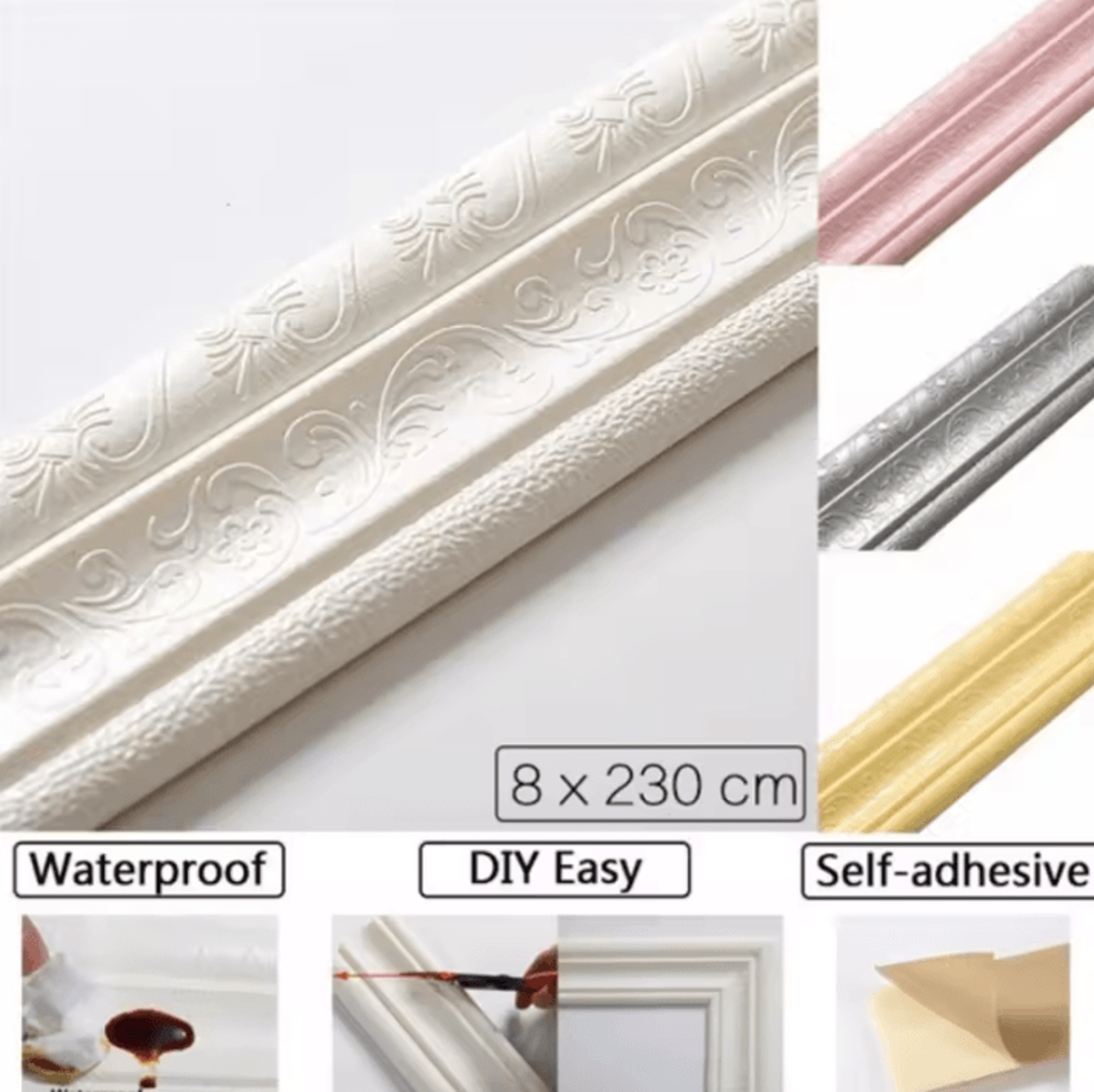 3D Foam Self Adhesive Wall Border Waterproof Baseboard Trim 0