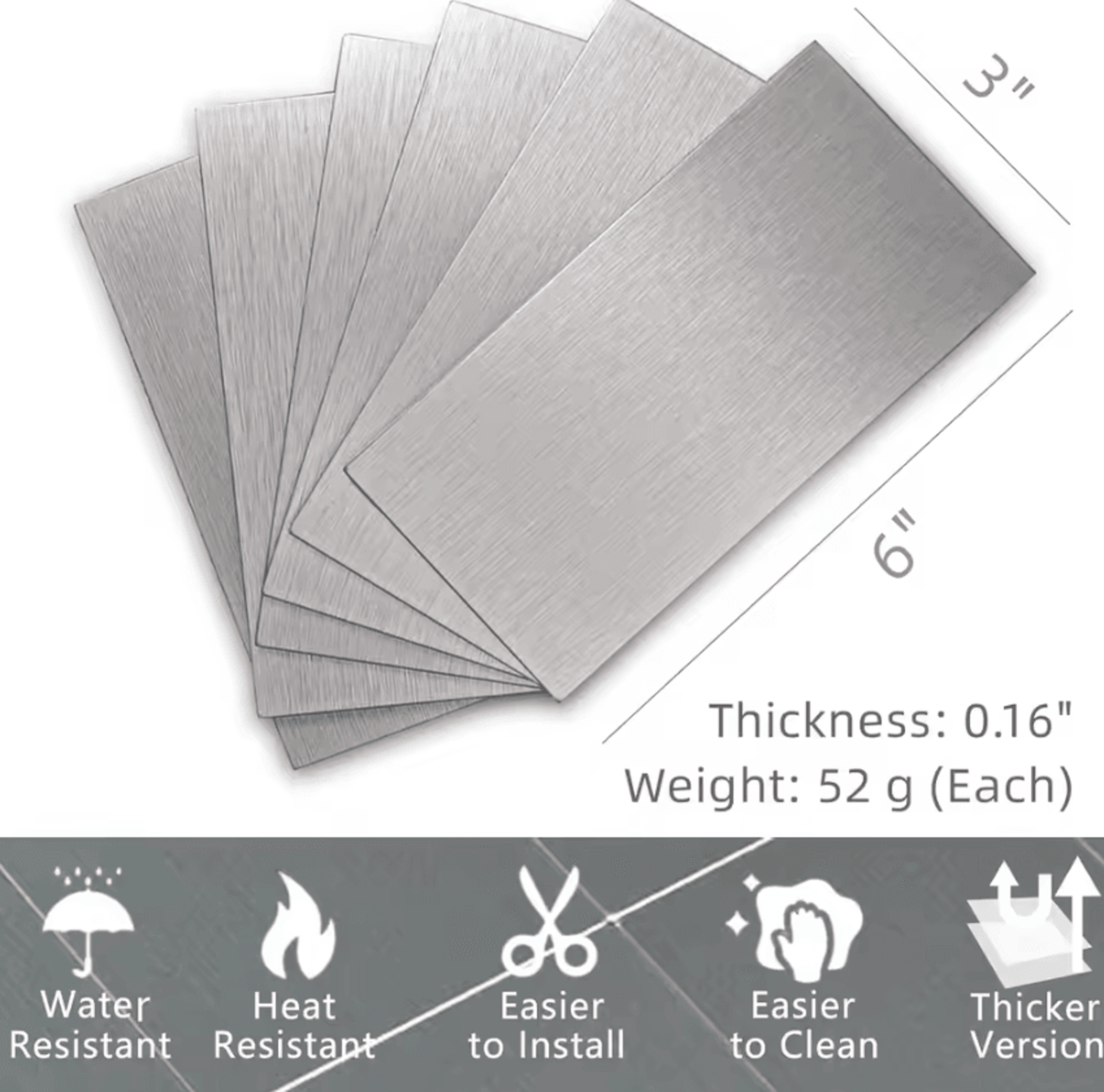 Brushed Silver Metal Peel And Stick Backsplash 3D Self Adhesive Wall Tiles 5