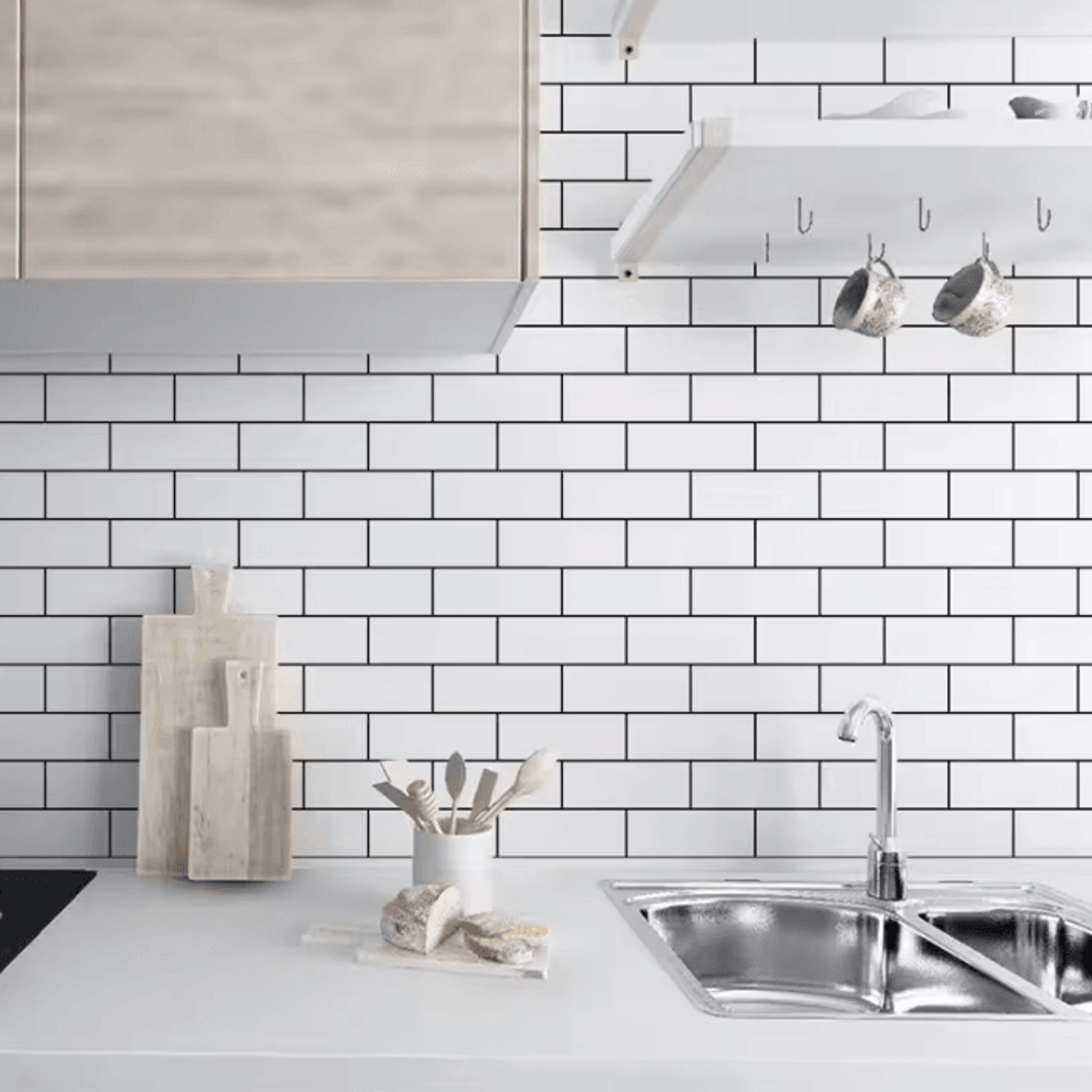 White Brick Peel And Stick Kitchen Backsplash Wallpaper 1