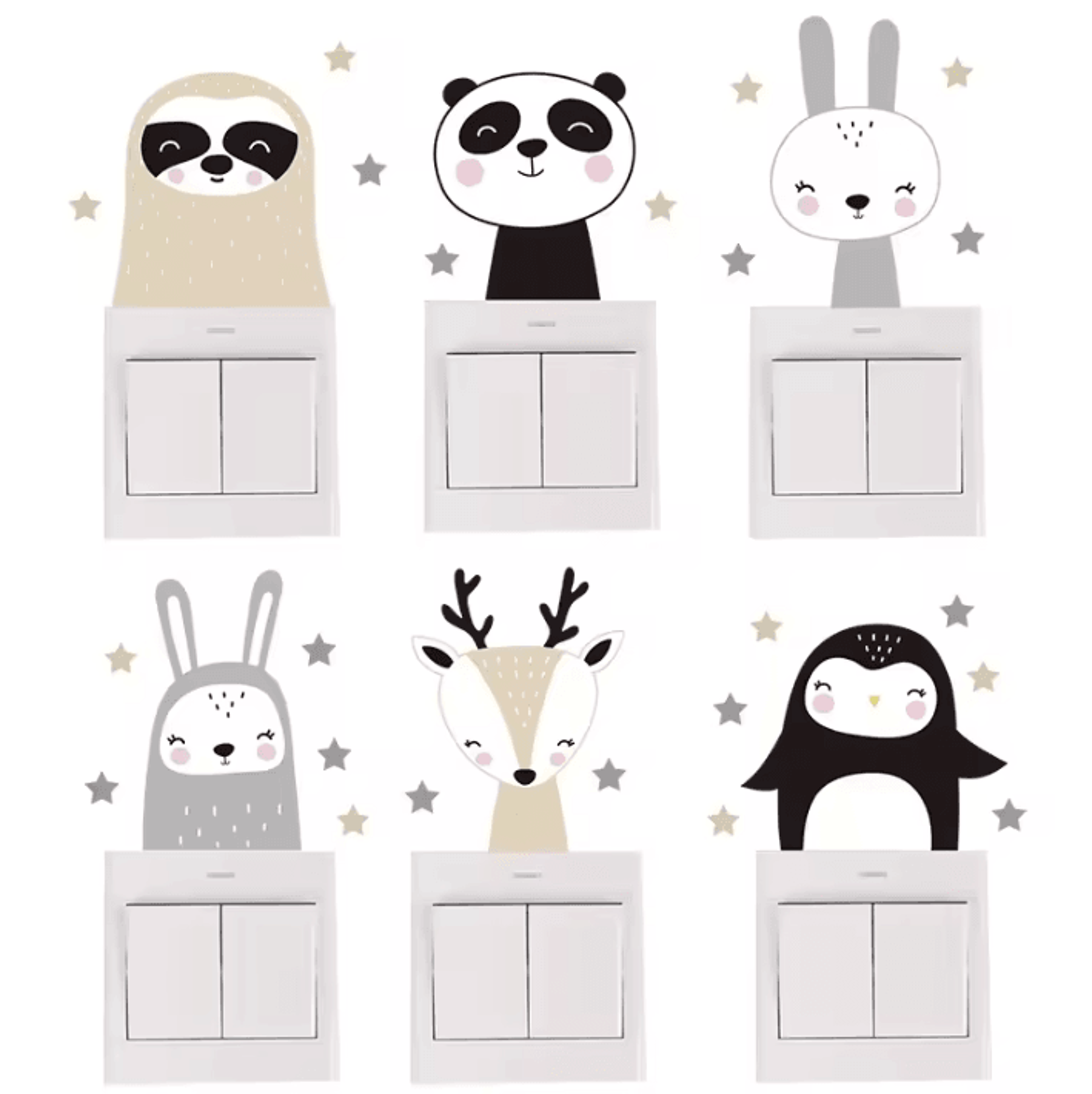 6 Piece Boho Cute Animal Switch Wall Stickers 6
