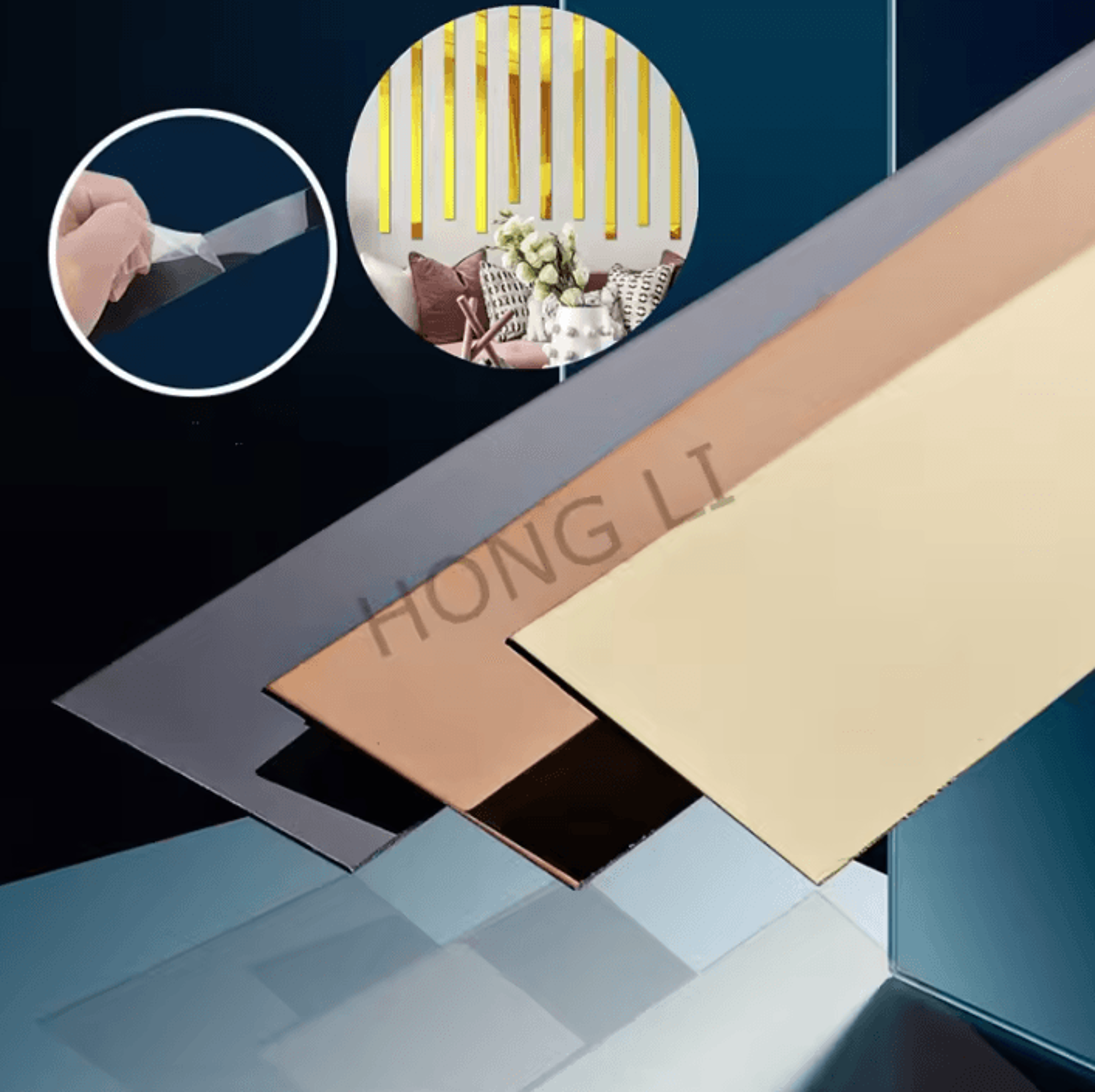 5M Gold Mirror Self Adhesive Decorative Wall Trim 0