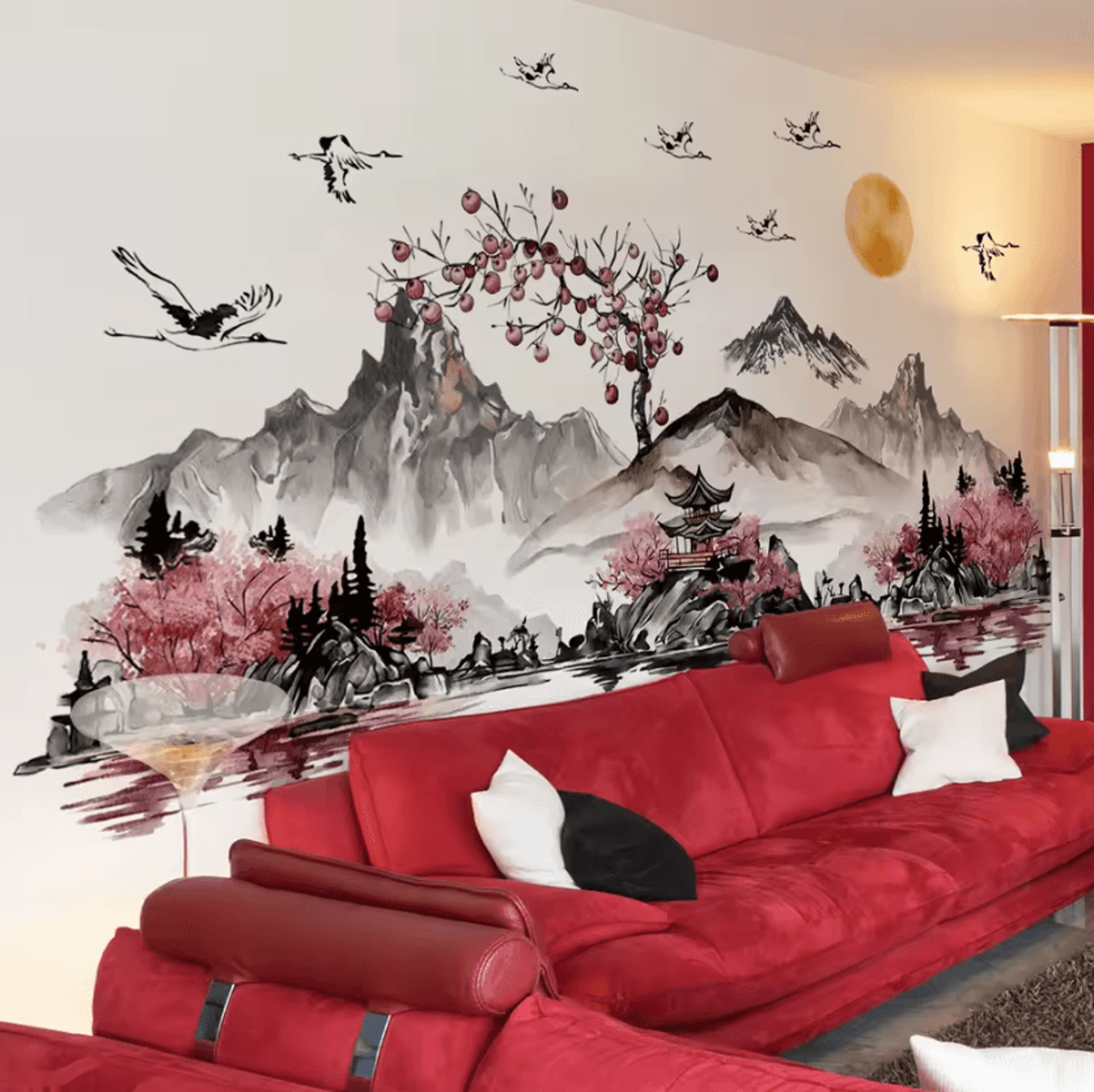 3 Piece Chinese Ink Landscape Wall Stickers 0