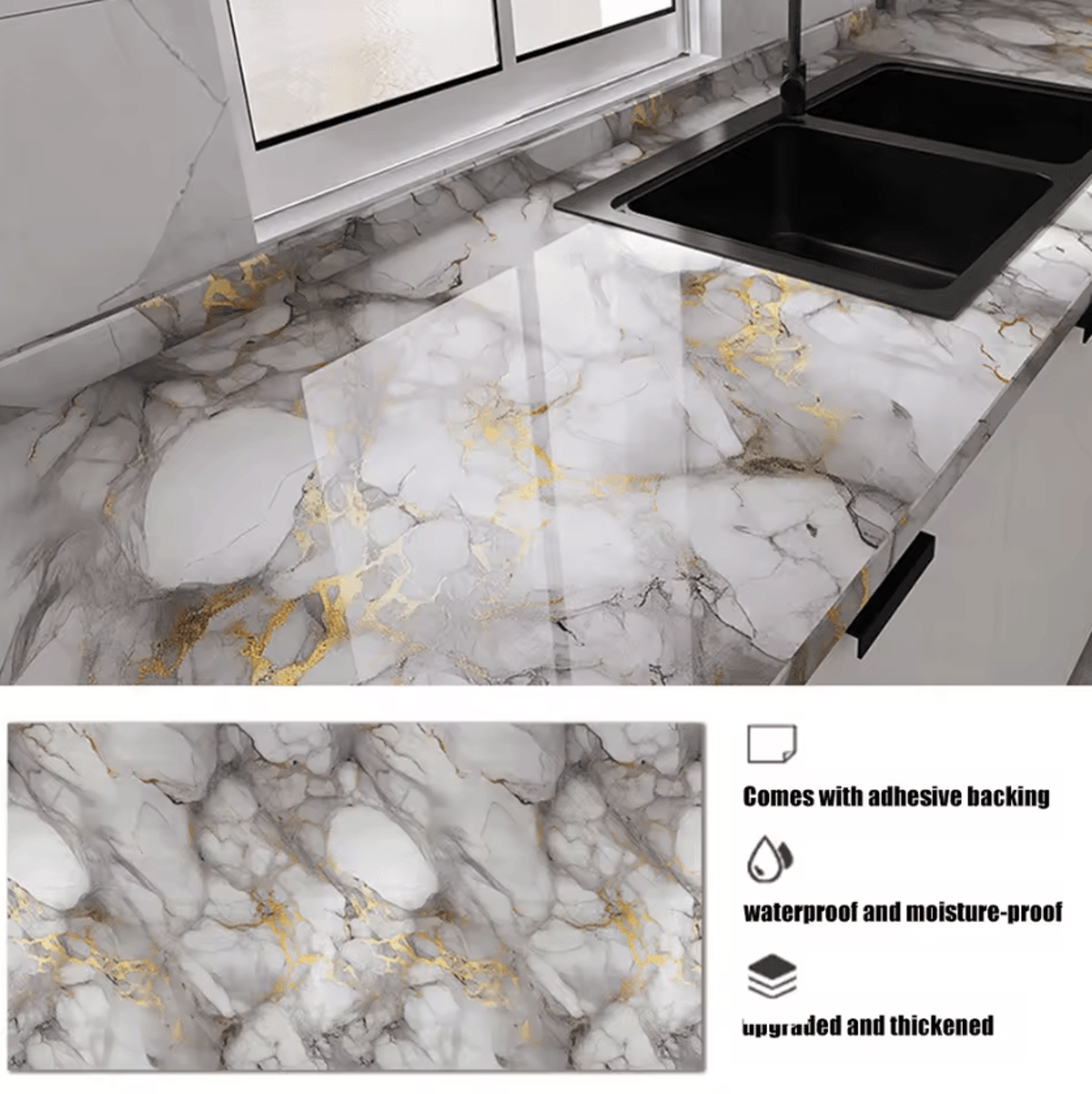 40CM Marble Peel And Stick Countertop Wallpaper 4