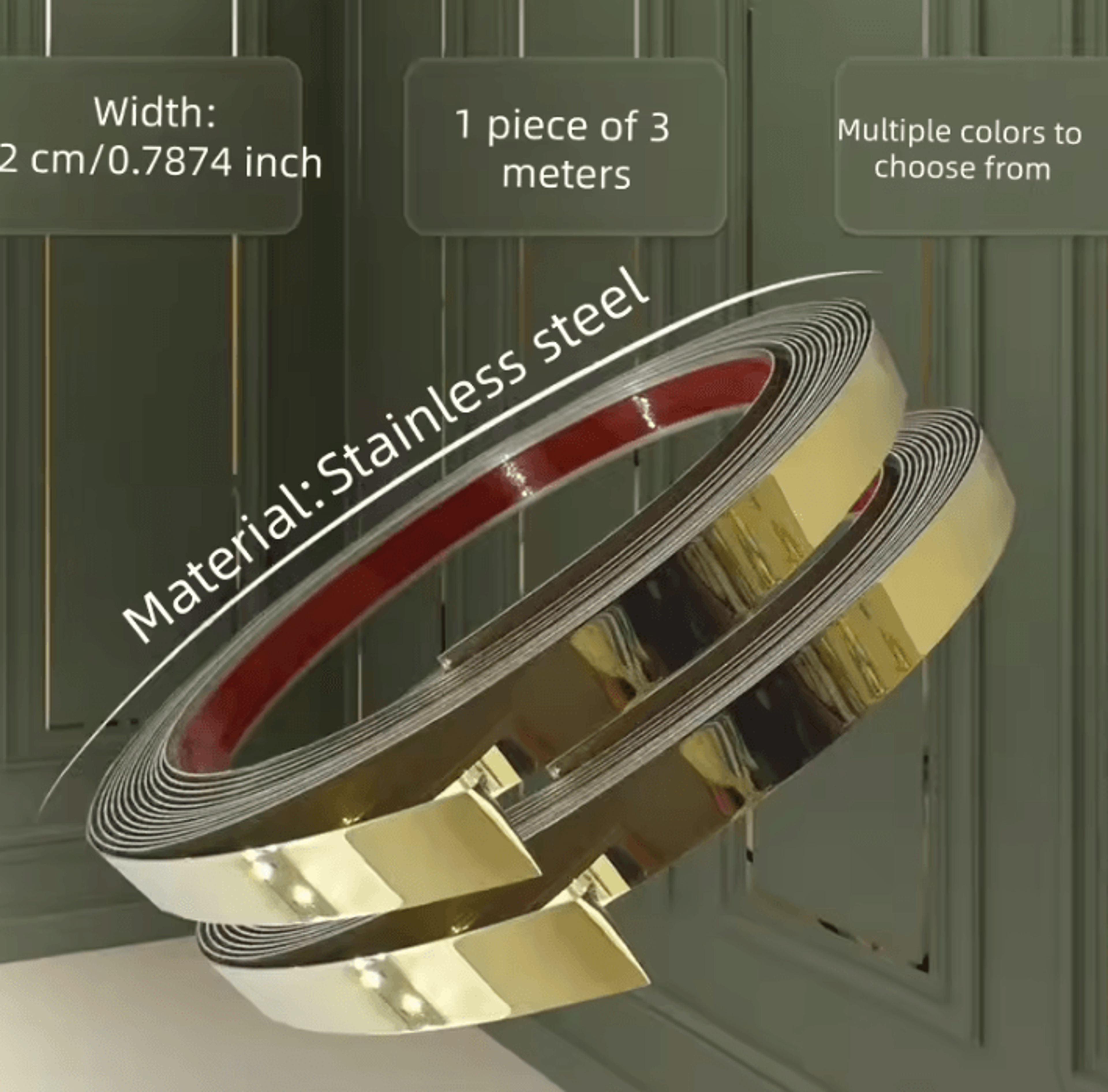 3M Gold Mirror Self Adhesive Stainless Steel Wall Trim 0
