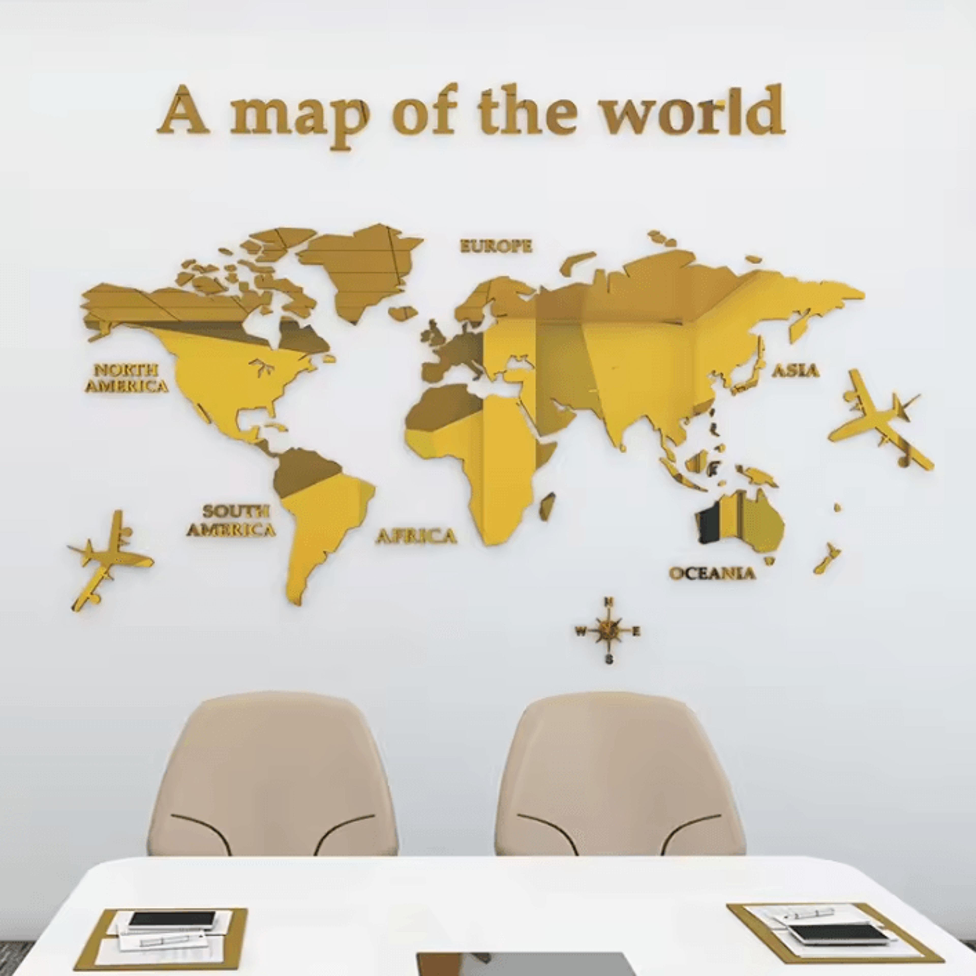 Large 3D Acrylic World Map Mirror Wall Decor 5