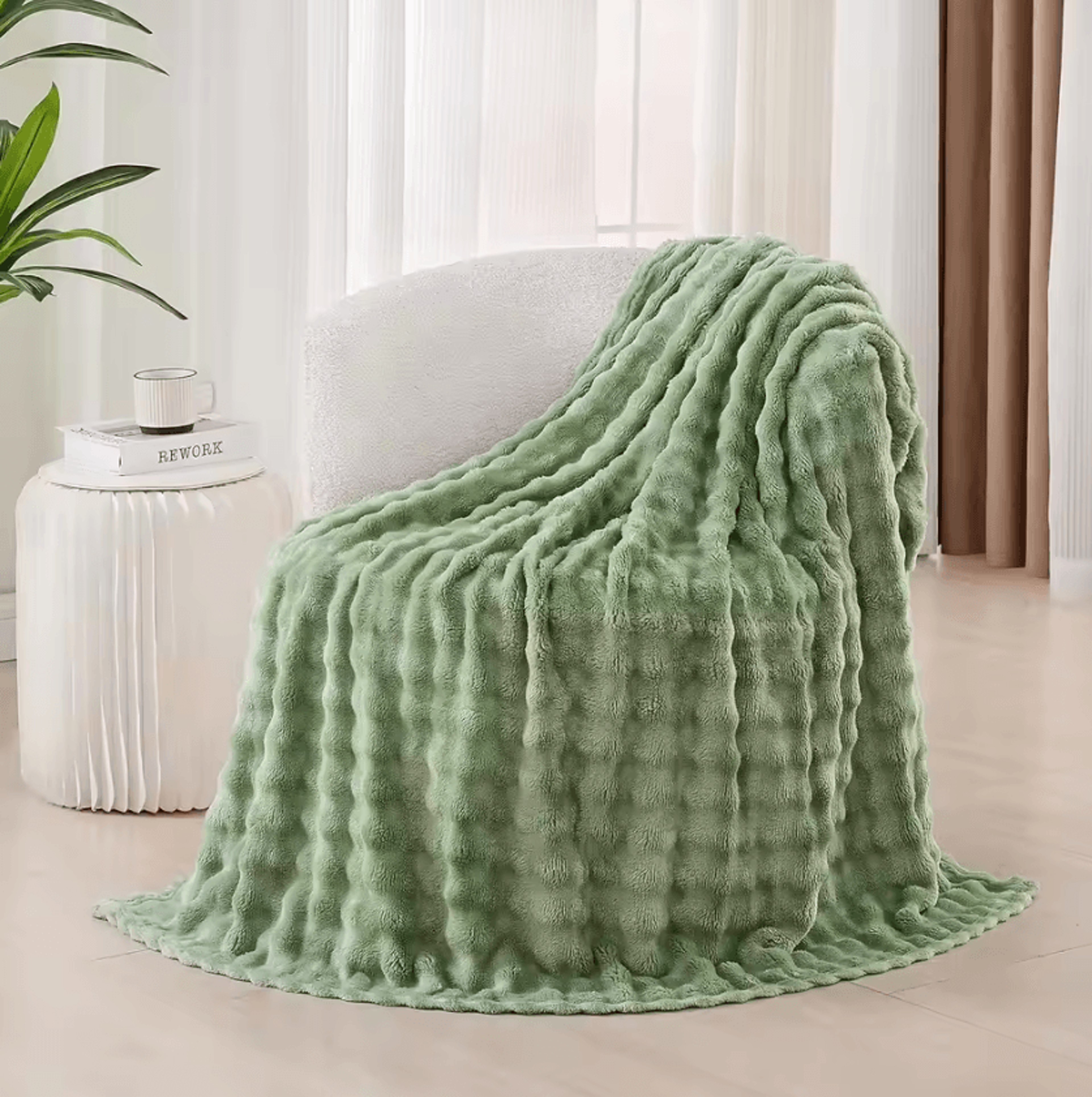 Sage Green Fleece Bubble Throw Blanket 1