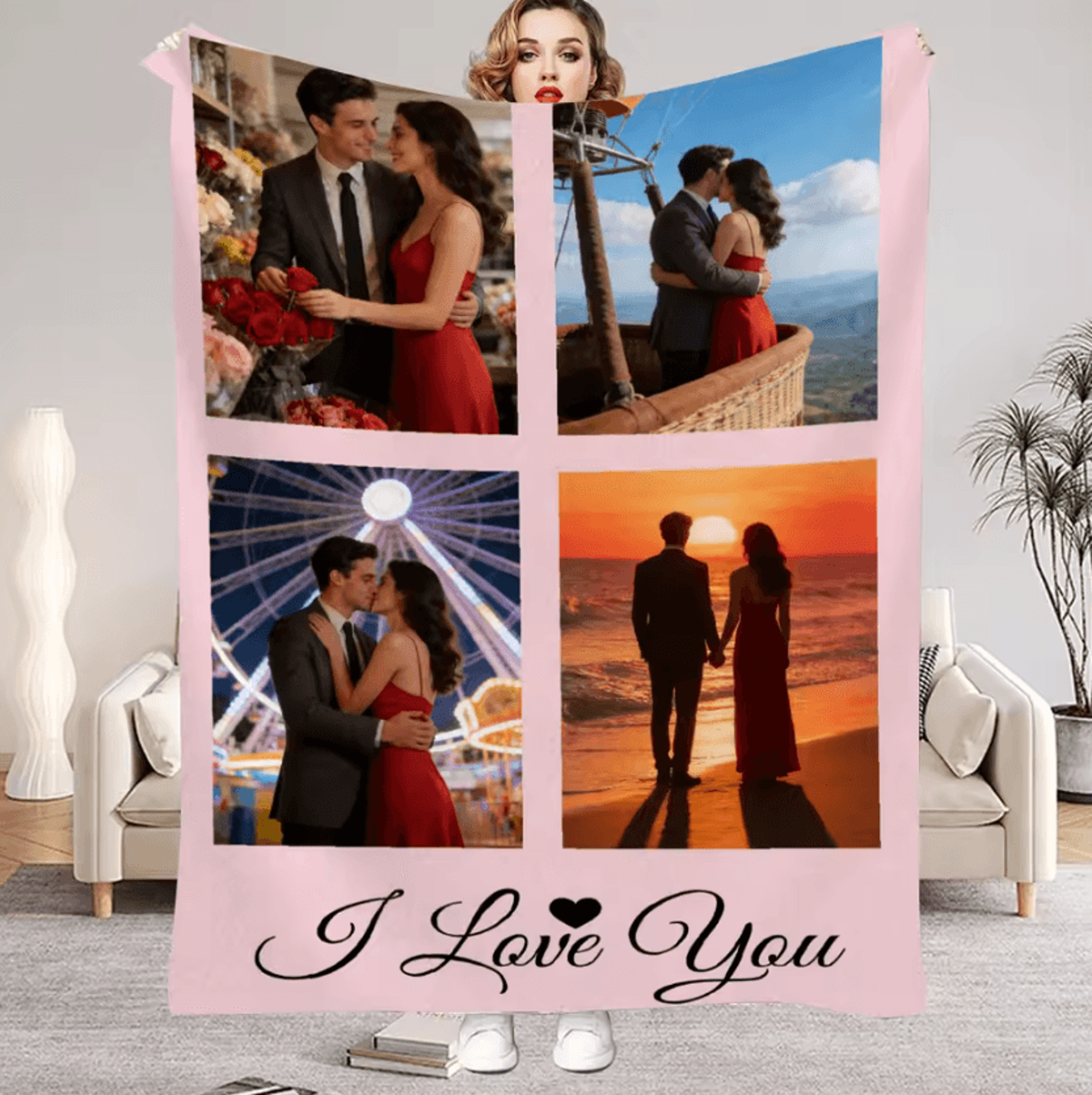 Personalized Photo Flannel Blanket For Couples 2