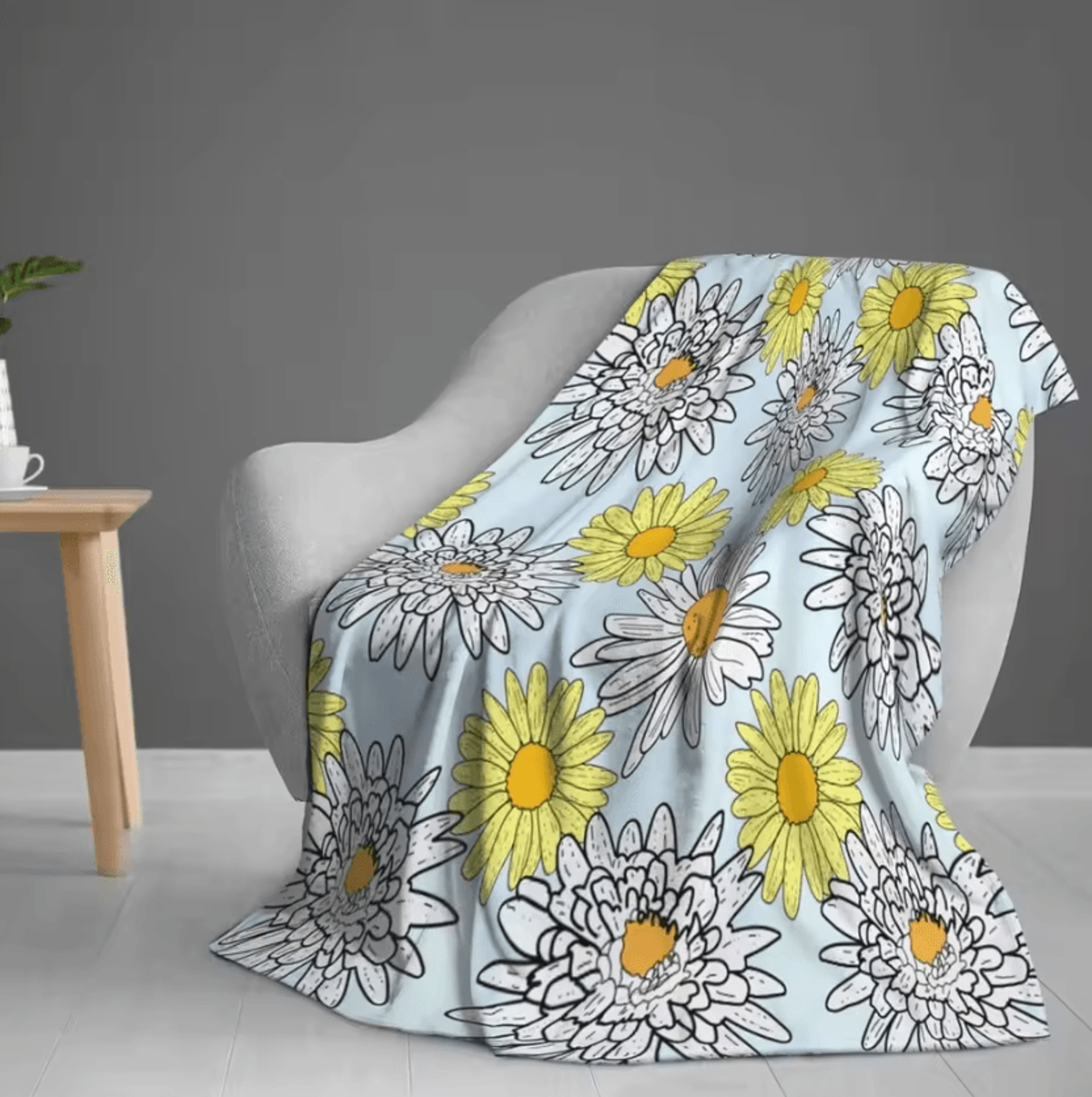 White Daisy Floral Cotton Throw Blanket 0