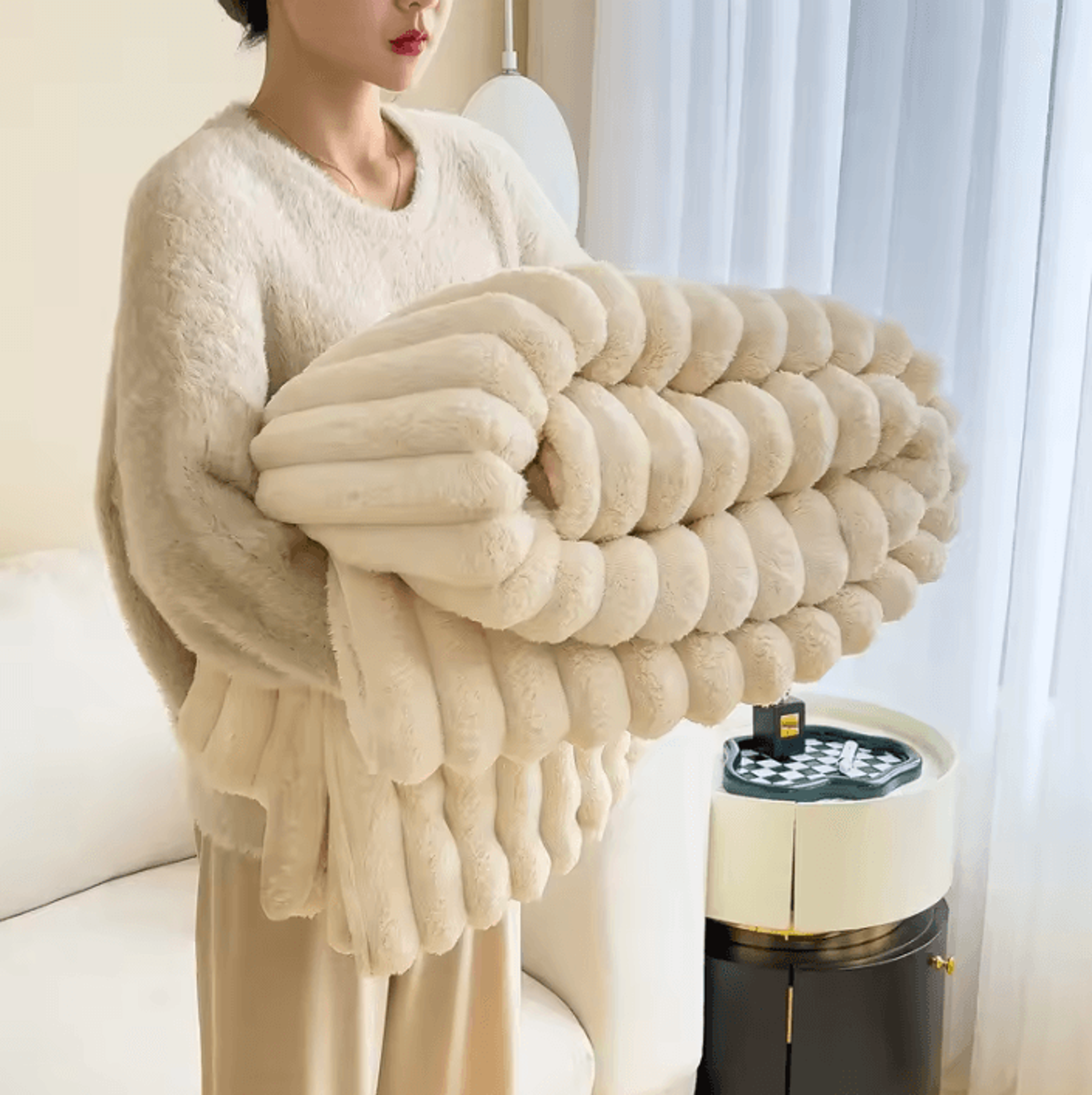 Faux Rabbit Fur Plush Nap Blanket 8