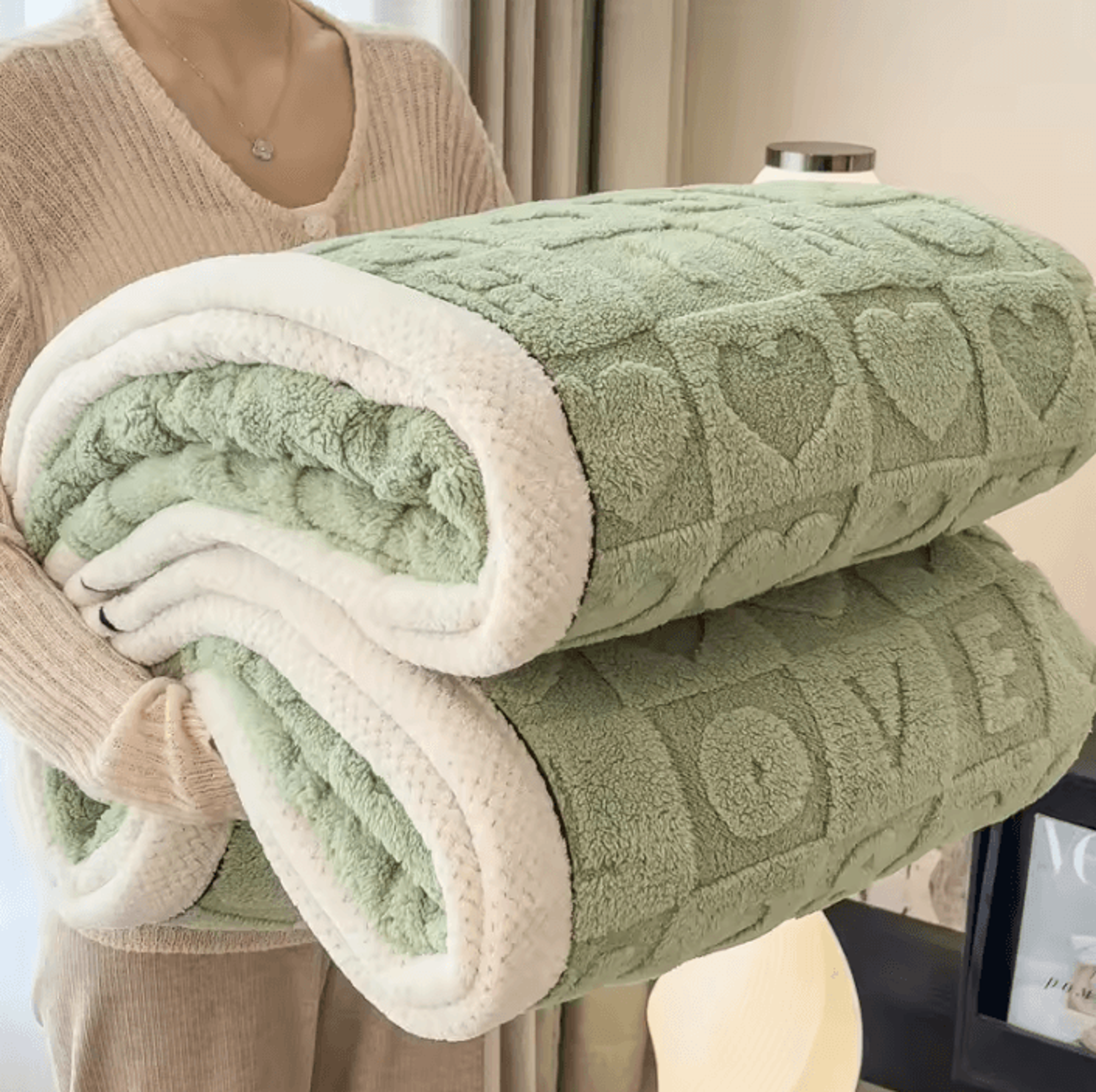 3D Heart Coral Fleece Throw Blanket 1