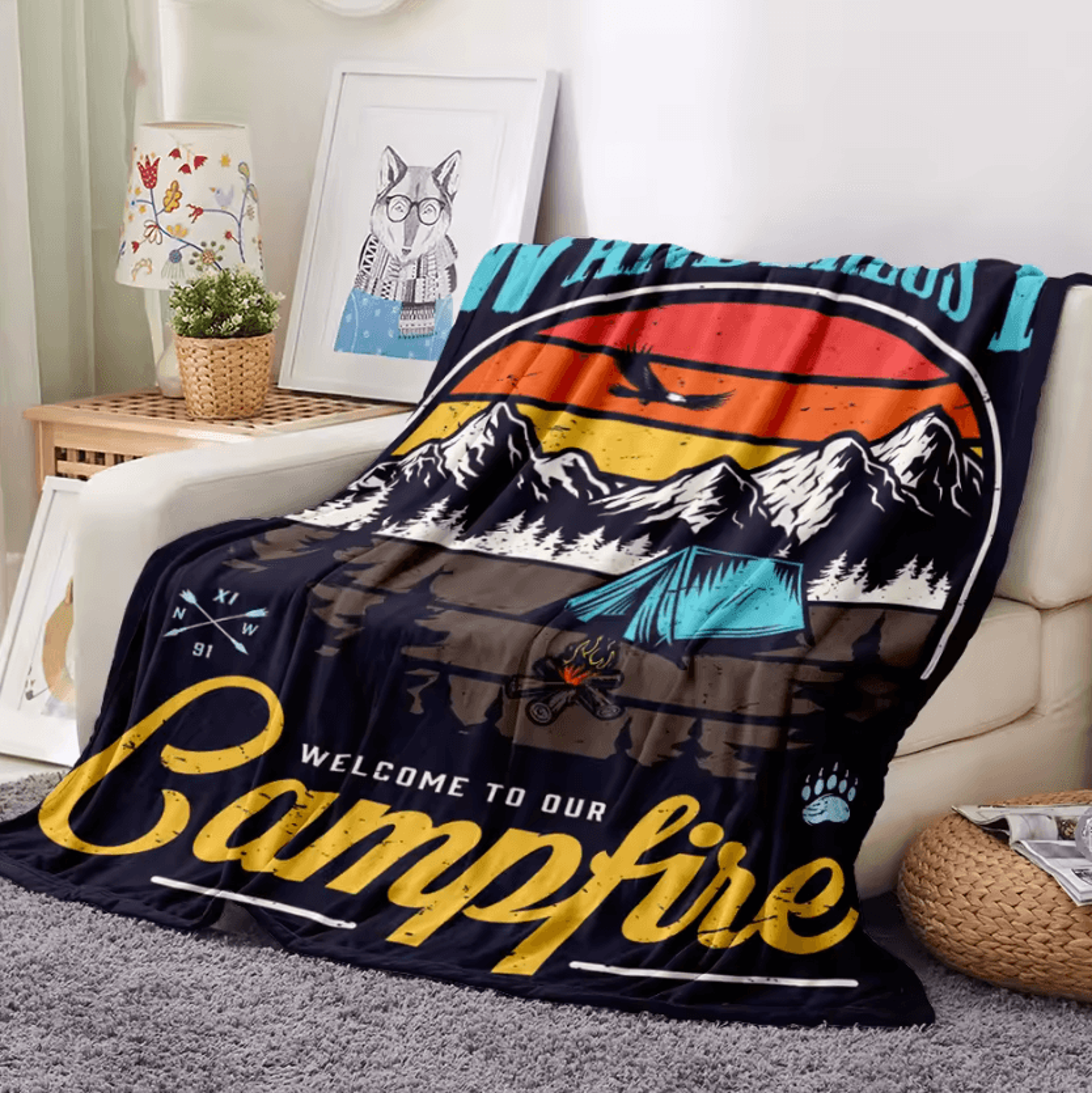 American Retro Landscape Flannel Throw Blanket 2