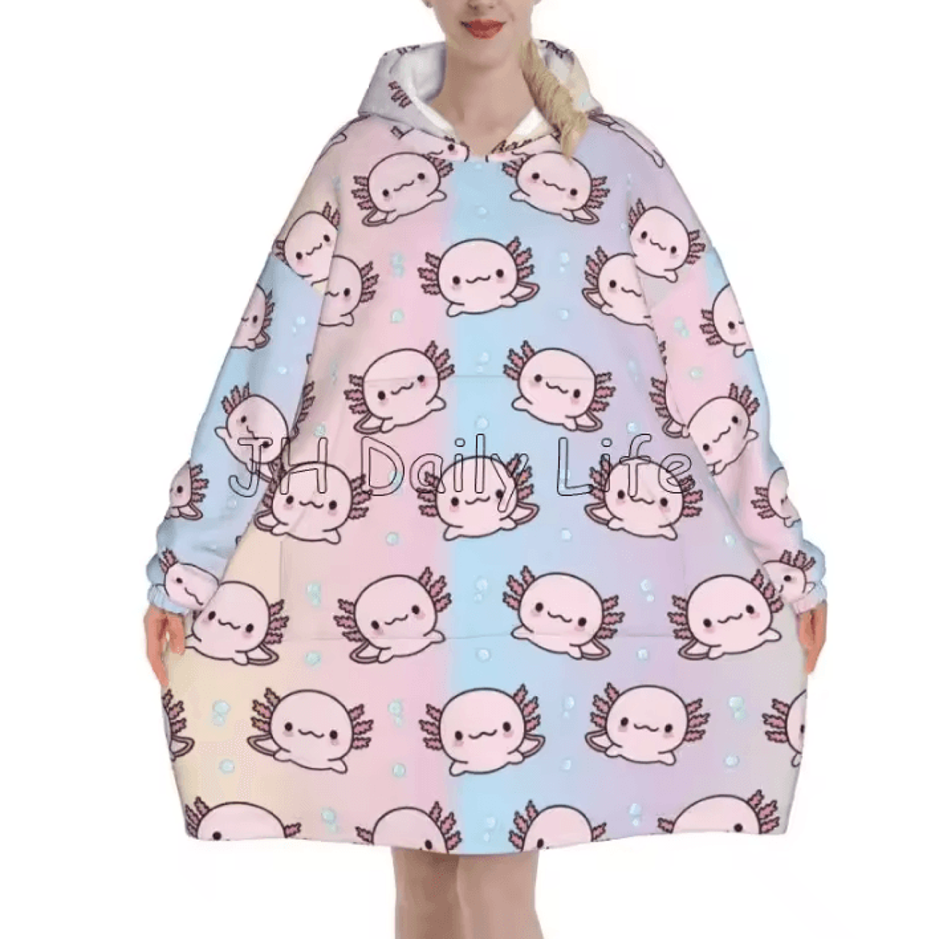 Axolotl Oversized Flannel Wearable Blanket Hoodie 2