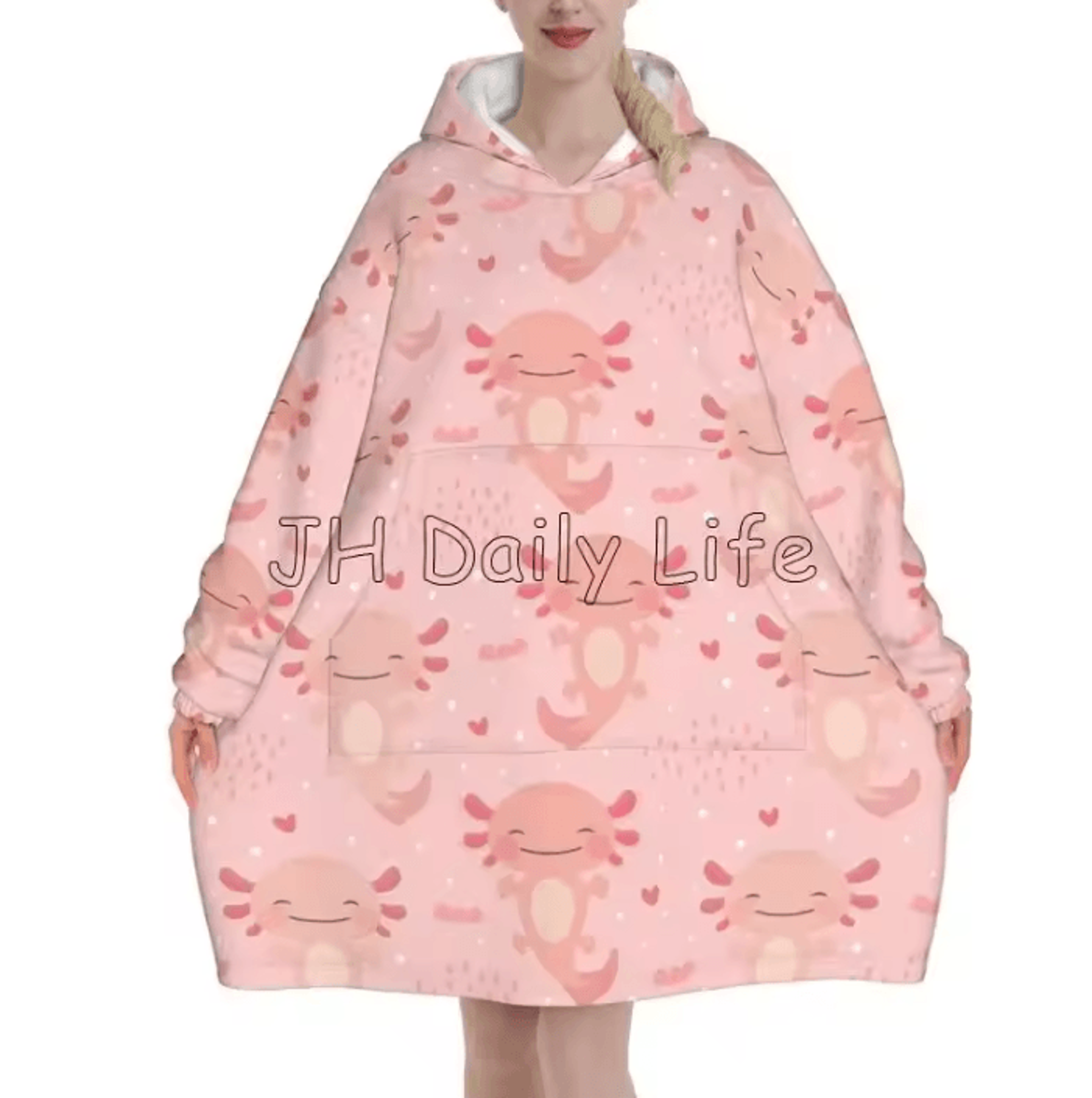 Axolotl Oversized Flannel Wearable Blanket Hoodie 3