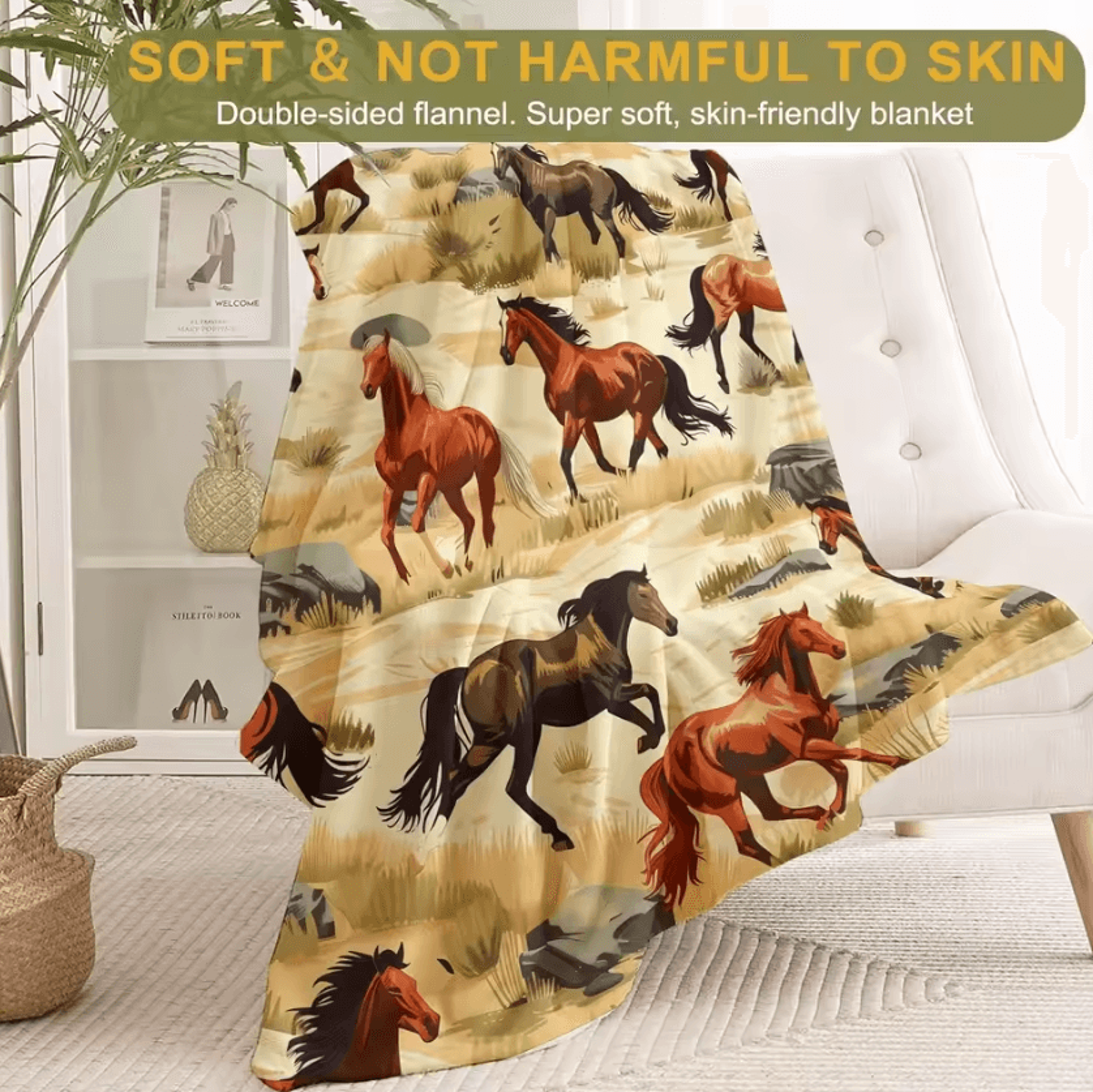 Wild Horse Flannel Fleece Throw Blanket 1