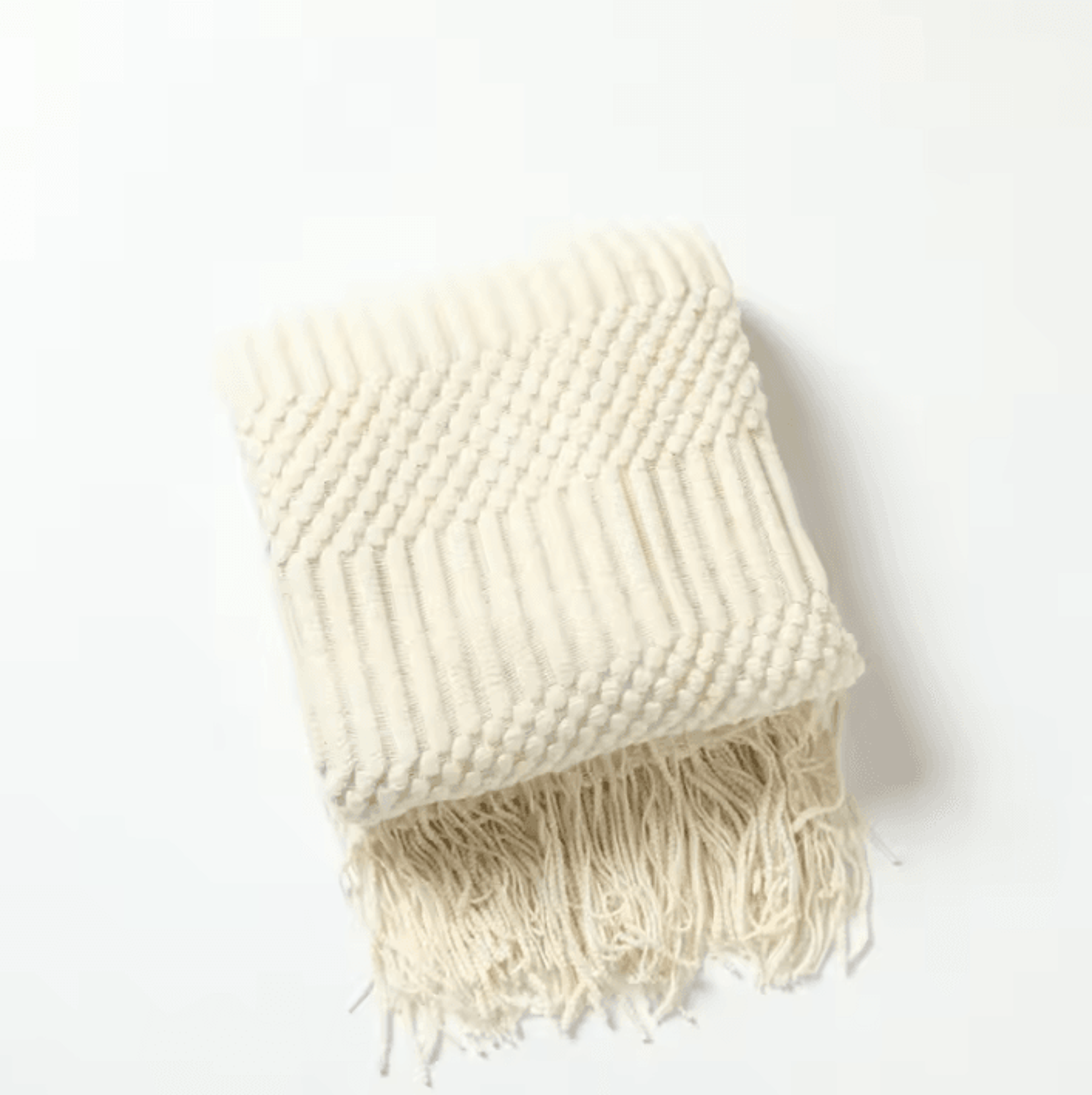 Cream White Textured Knitted Throw Blanket With Tassels 2