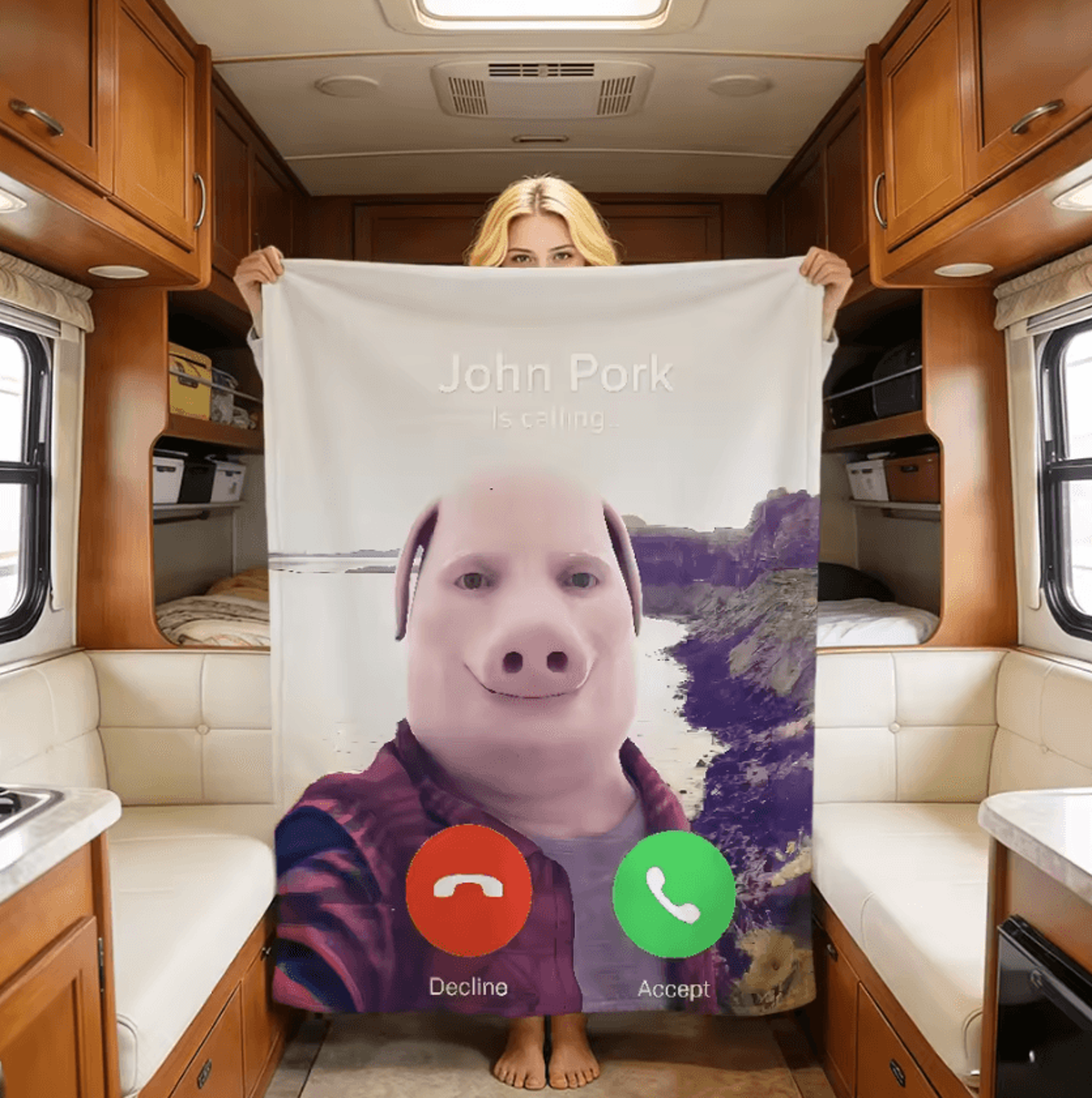 John Pork Is Calling Funny Flannel Throw Blanket 1